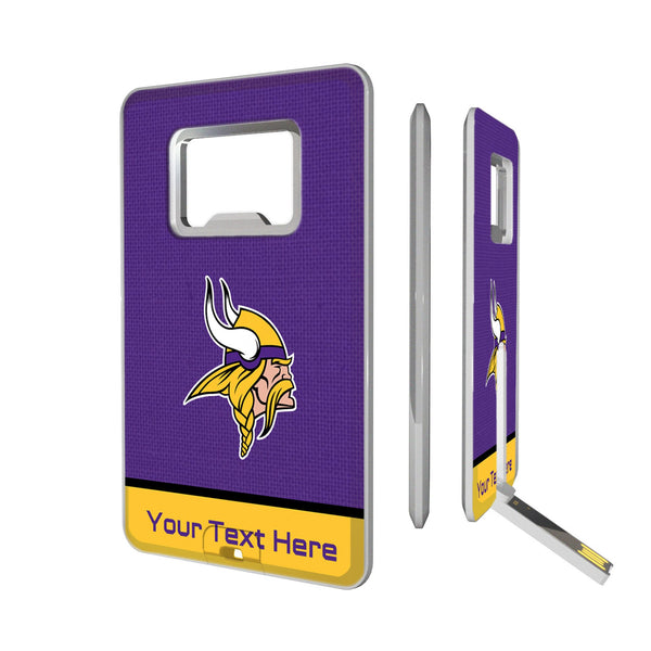 Minnesota Vikings Personalized Endzone Solid Credit Card USB Drive with Bottle Opener 32GB
