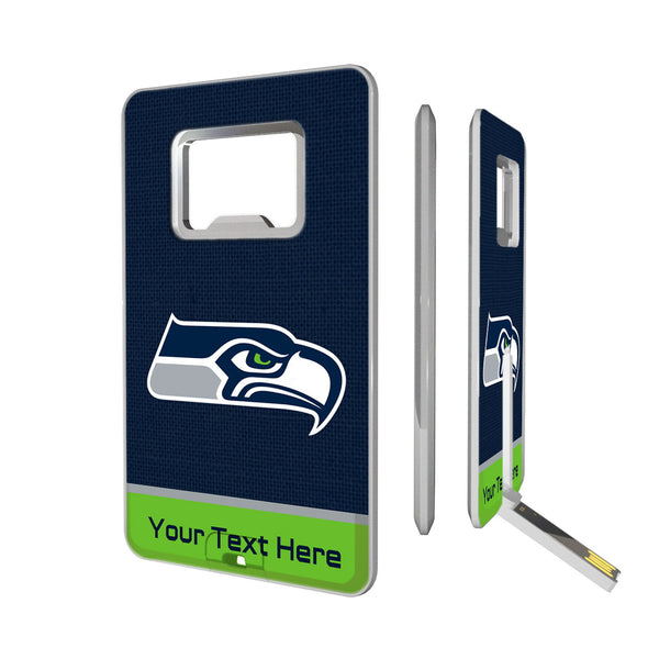 Seattle Seahawks Personalized Endzone Solid Credit Card USB Drive with Bottle Opener 32GB