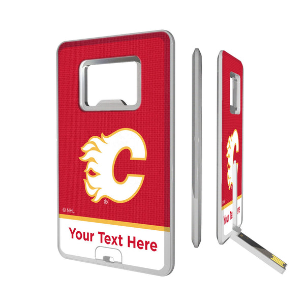 Calgary Flames Personalized Endzone Solid Credit Card USB Drive with Bottle Opener 32GB