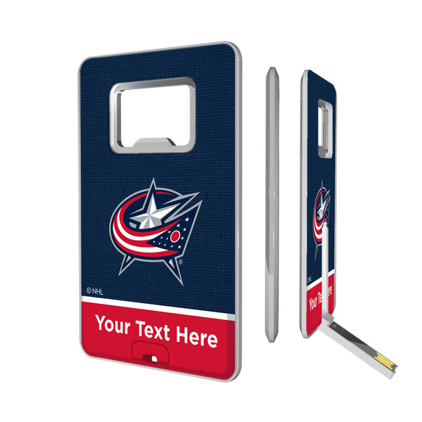 Columbus Blue Jackets Personalized Endzone Solid Credit Card USB Drive with Bottle Opener 32GB