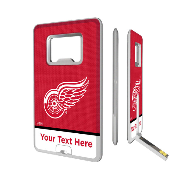 Detroit Red Wings Personalized Endzone Solid Credit Card USB Drive with Bottle Opener 32GB
