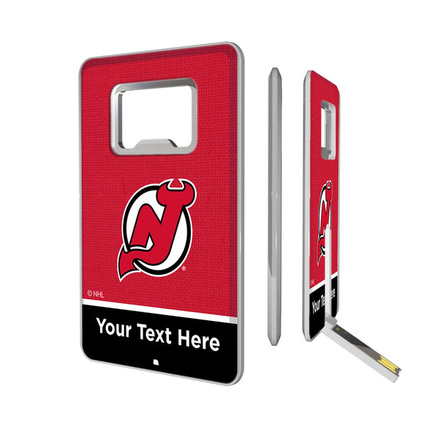 New Jersey Devils Personalized Endzone Solid Credit Card USB Drive with Bottle Opener 32GB
