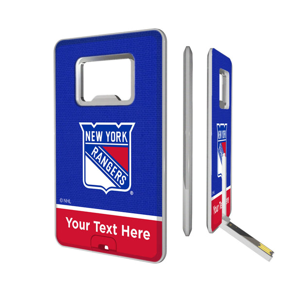 New York Rangers Personalized Endzone Solid Credit Card USB Drive with Bottle Opener 32GB