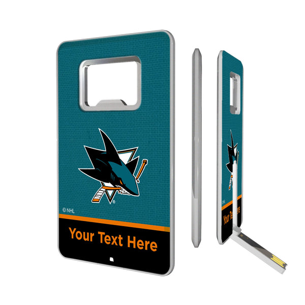 San Jose Sharks Personalized Endzone Solid Credit Card USB Drive with Bottle Opener 32GB