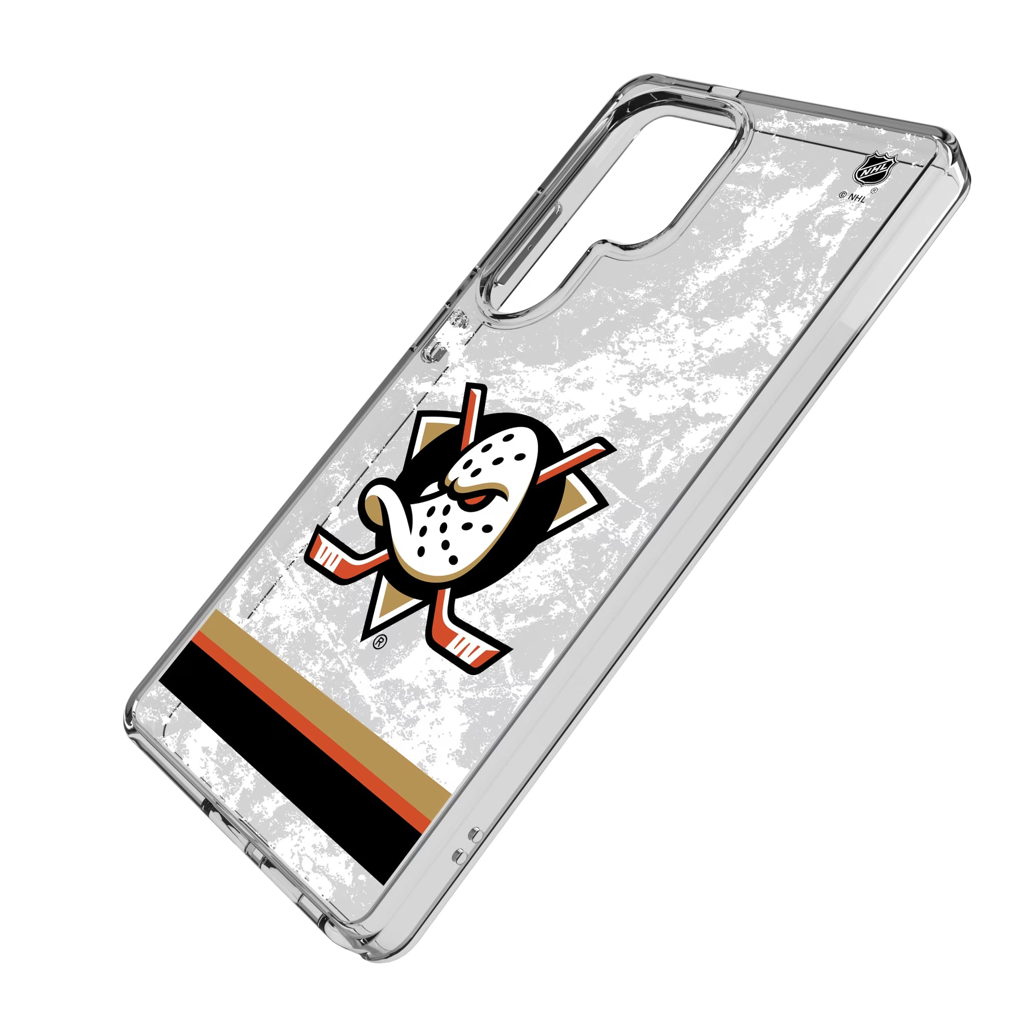 Anaheim Ducks Ice Stripe Galaxy Clear Phone Case for Samsung Galaxy - Isometric View