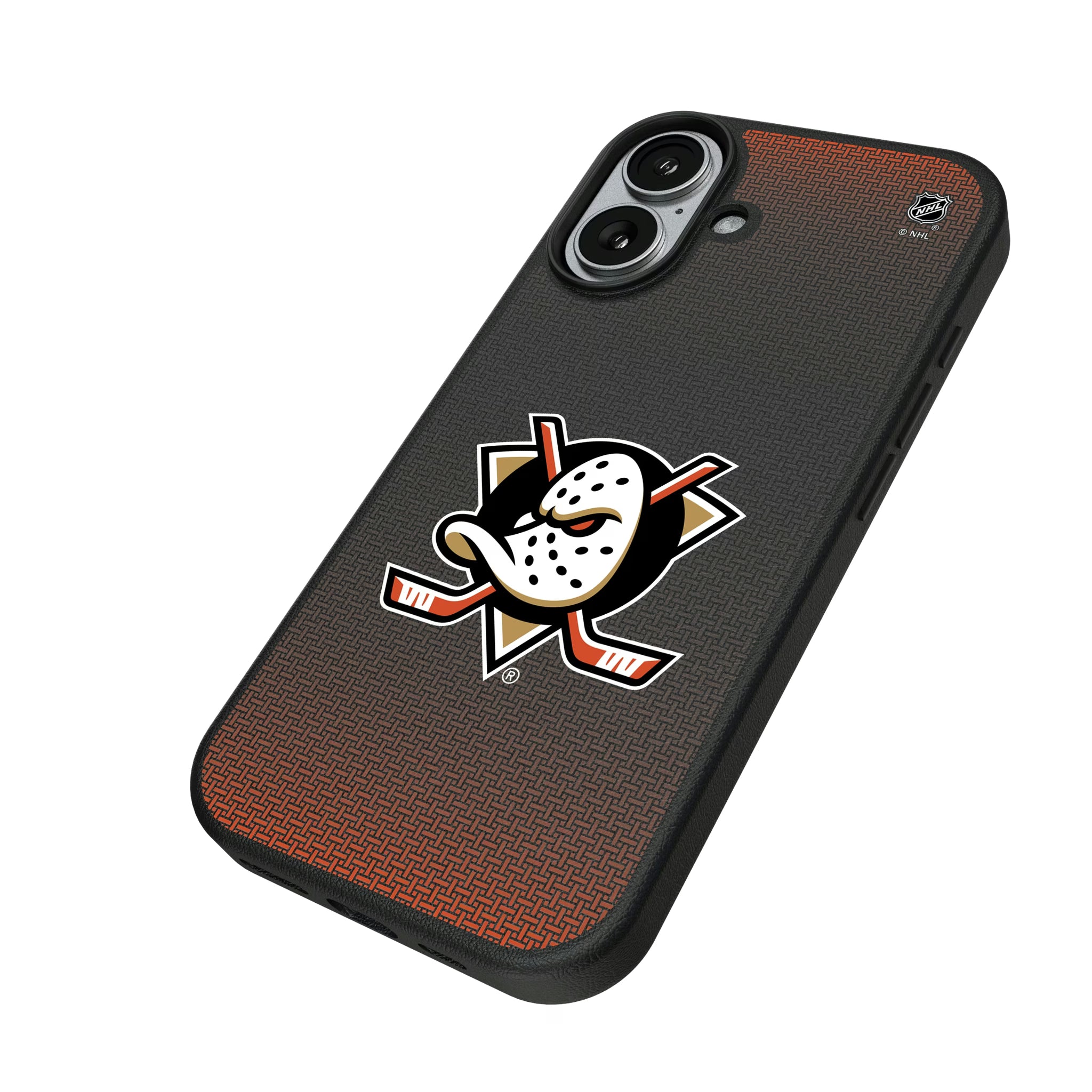 Anaheim Ducks Linen iPhone MagSafe Compatible Phone Case for Apple iPhone - Isometric View#Device_iPhone 17