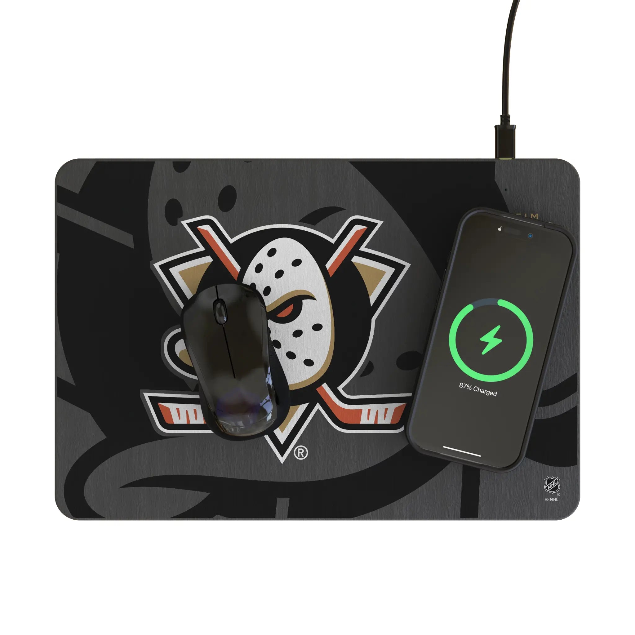 Anaheim Ducks Monocolor Tilt 15-Watt Wireless Charger and Mouse Pad - Lifestyle