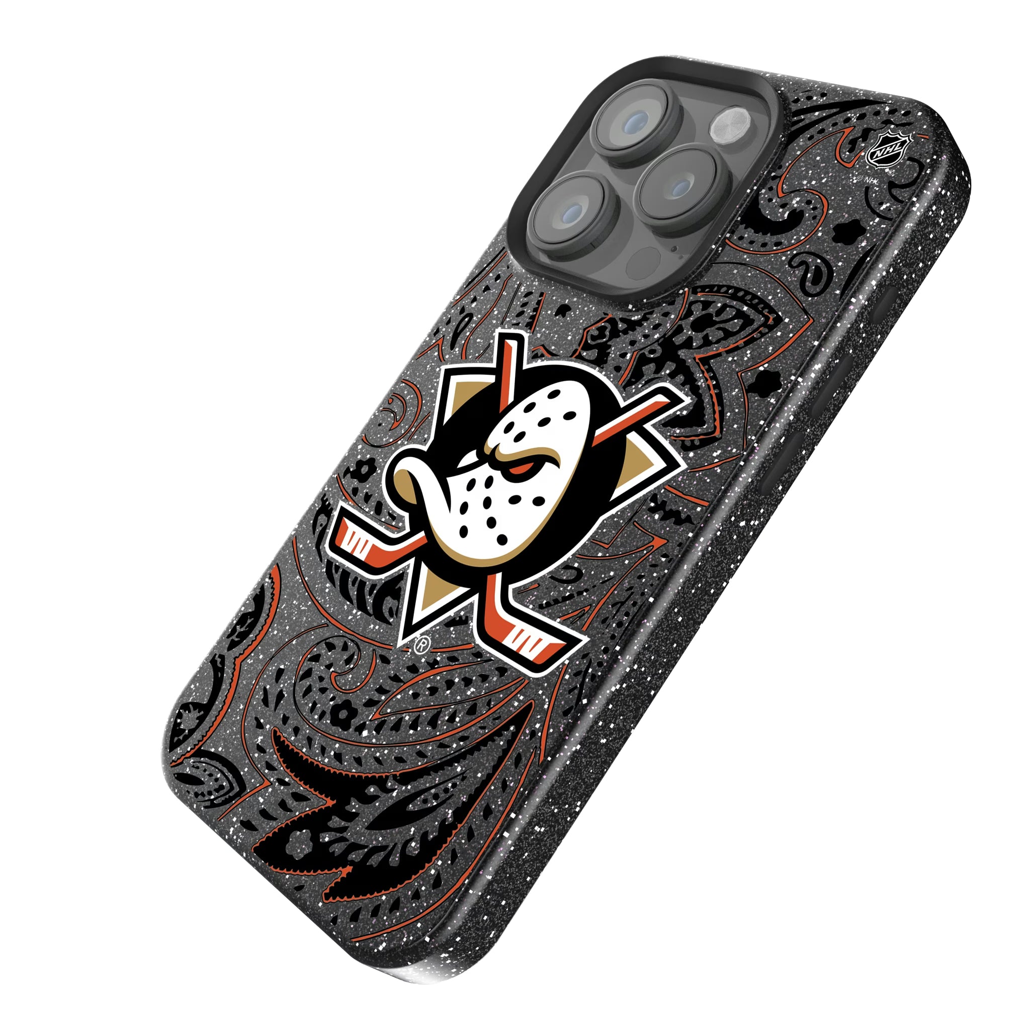 Anaheim Ducks Paisley iPhone Bling Phone Case for Apple iPhone - Isometric View