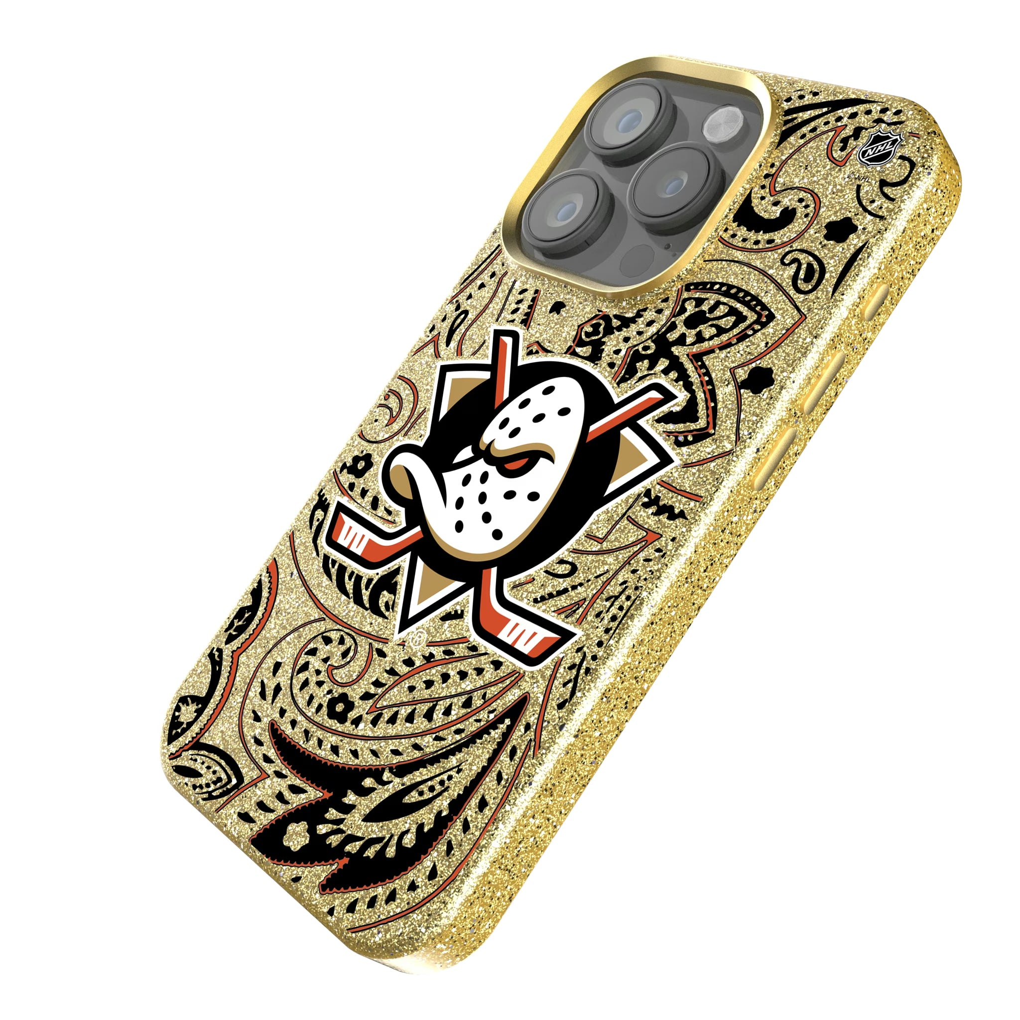 Anaheim Ducks Paisley iPhone Bling Phone Case for Apple iPhone - Isometric View