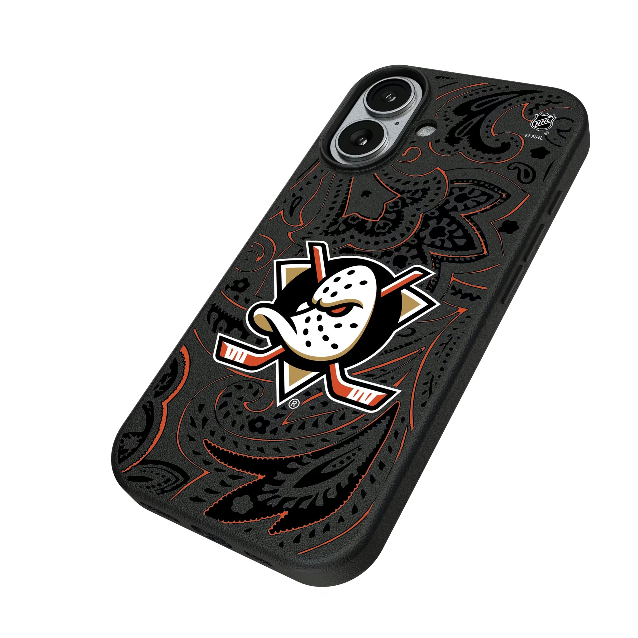 Anaheim Ducks Paisley iPhone MagSafe Compatible Phone Case for Apple iPhone - Isometric View#Device_iPhone 17