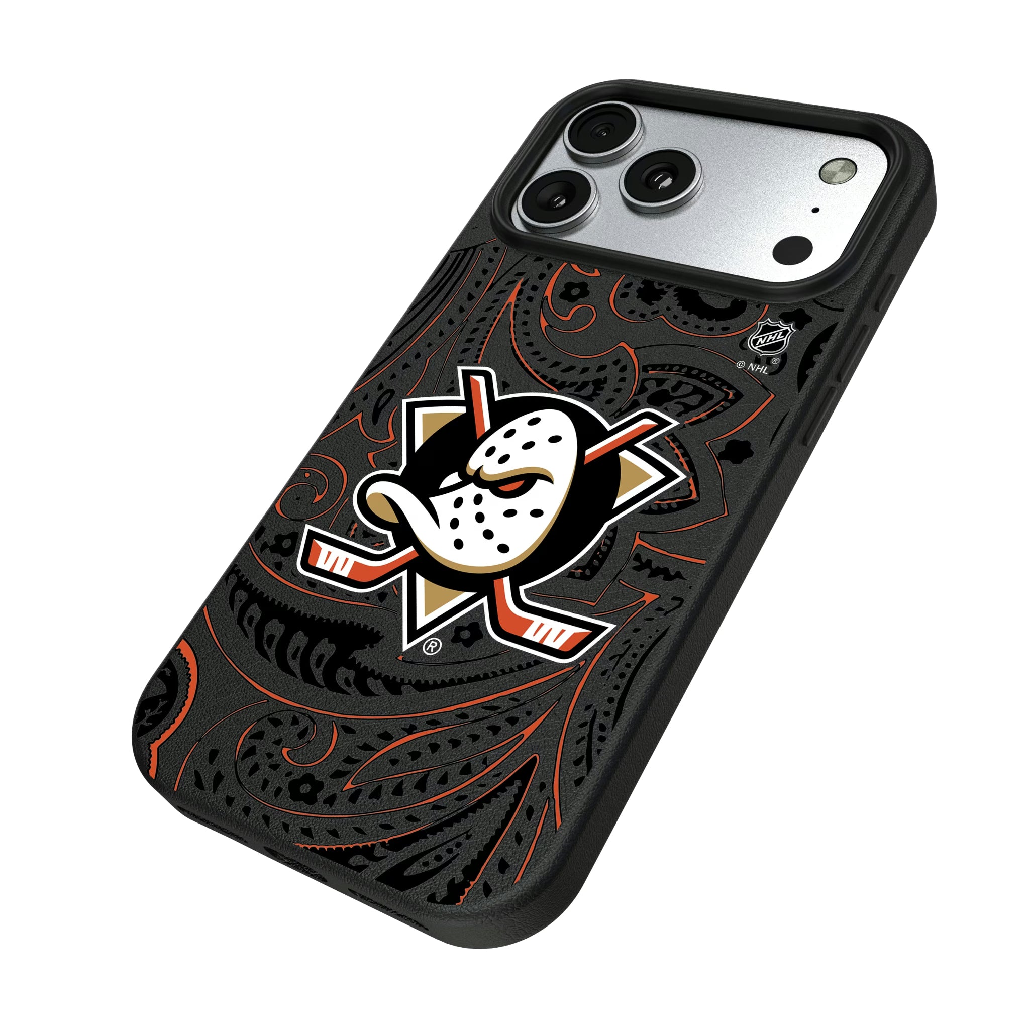 Anaheim Ducks Paisley iPhone MagSafe Compatible Phone Case for Apple iPhone - Isometric View#Device_iPhone 17 Pro Max
