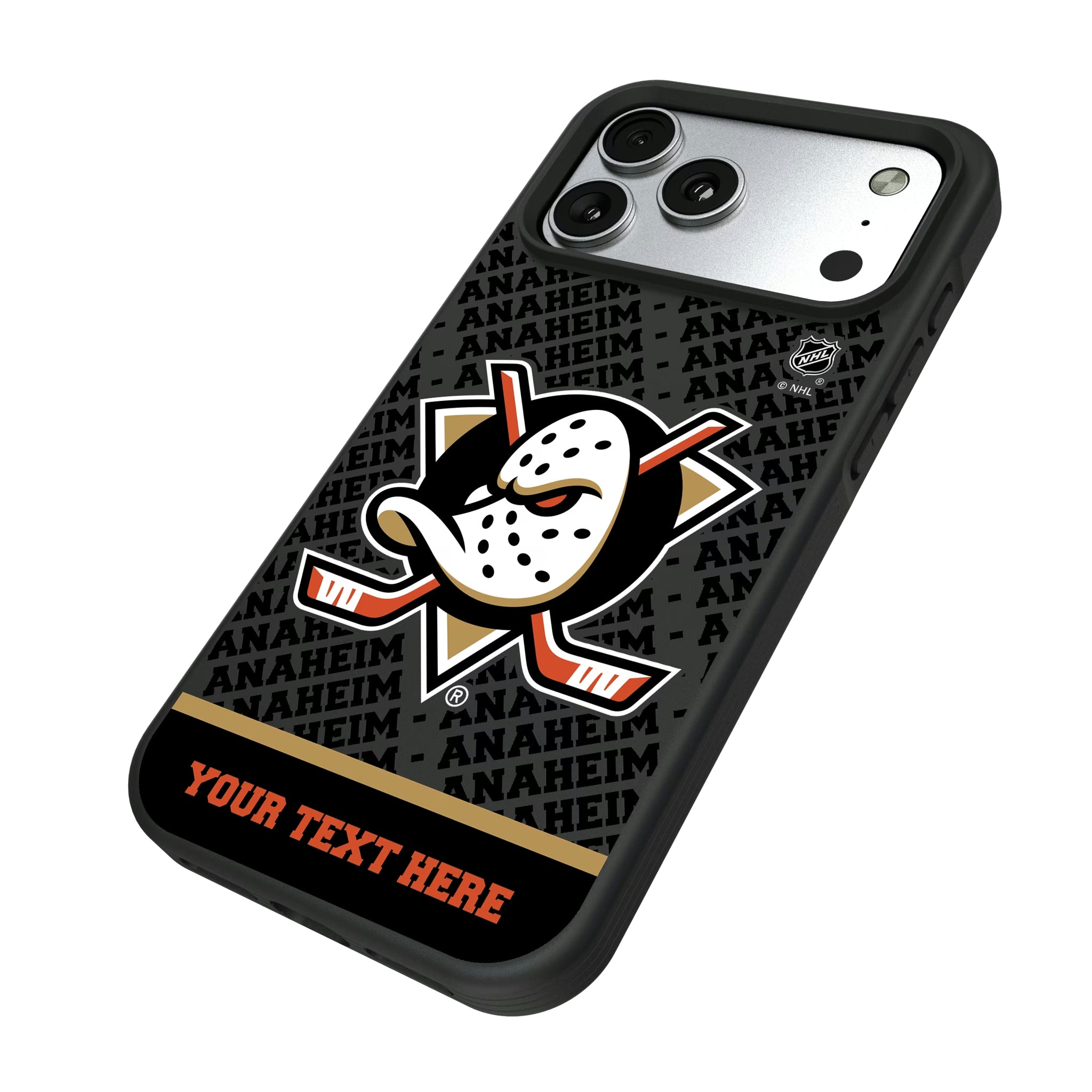Anaheim Ducks Personalized EndZone Plus iPhone Bump Phone Case for Apple iPhone - Isometric View#Device_iPhone 17 Pro Max