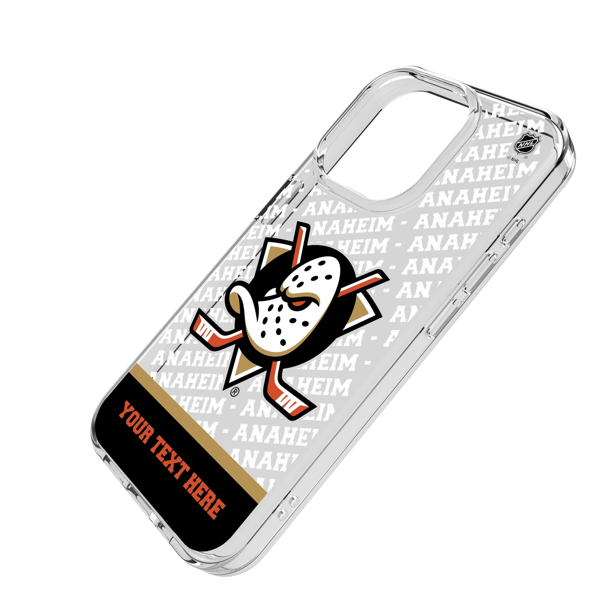 Anaheim Ducks Personalized EndZone Plus iPhone Clear Phone Case for Apple iPhone - Isometric View