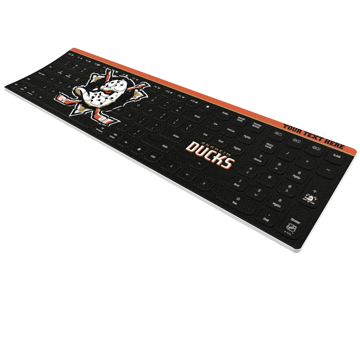 Anaheim Ducks Personalized Endzone Solid KKB605 Curved Wireless Keyboard - Isometric View