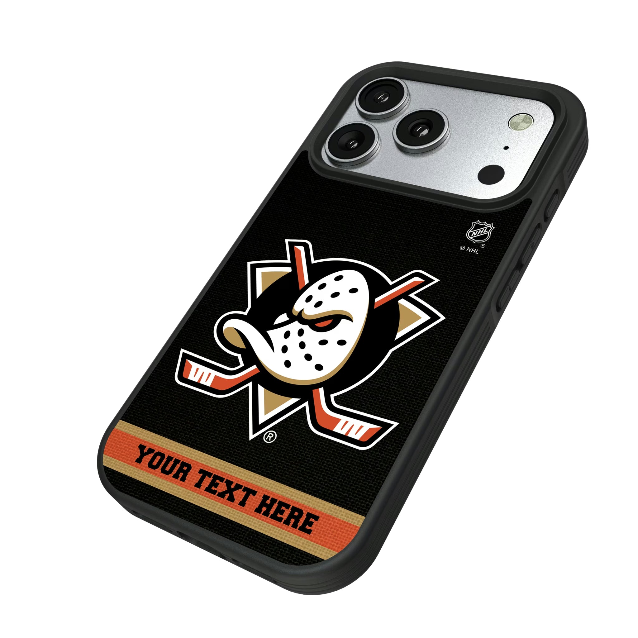 Anaheim Ducks Personalized Stripe iPhone Bump Phone Case for Apple iPhone - Isometric View#Device_iPhone 17 Pro