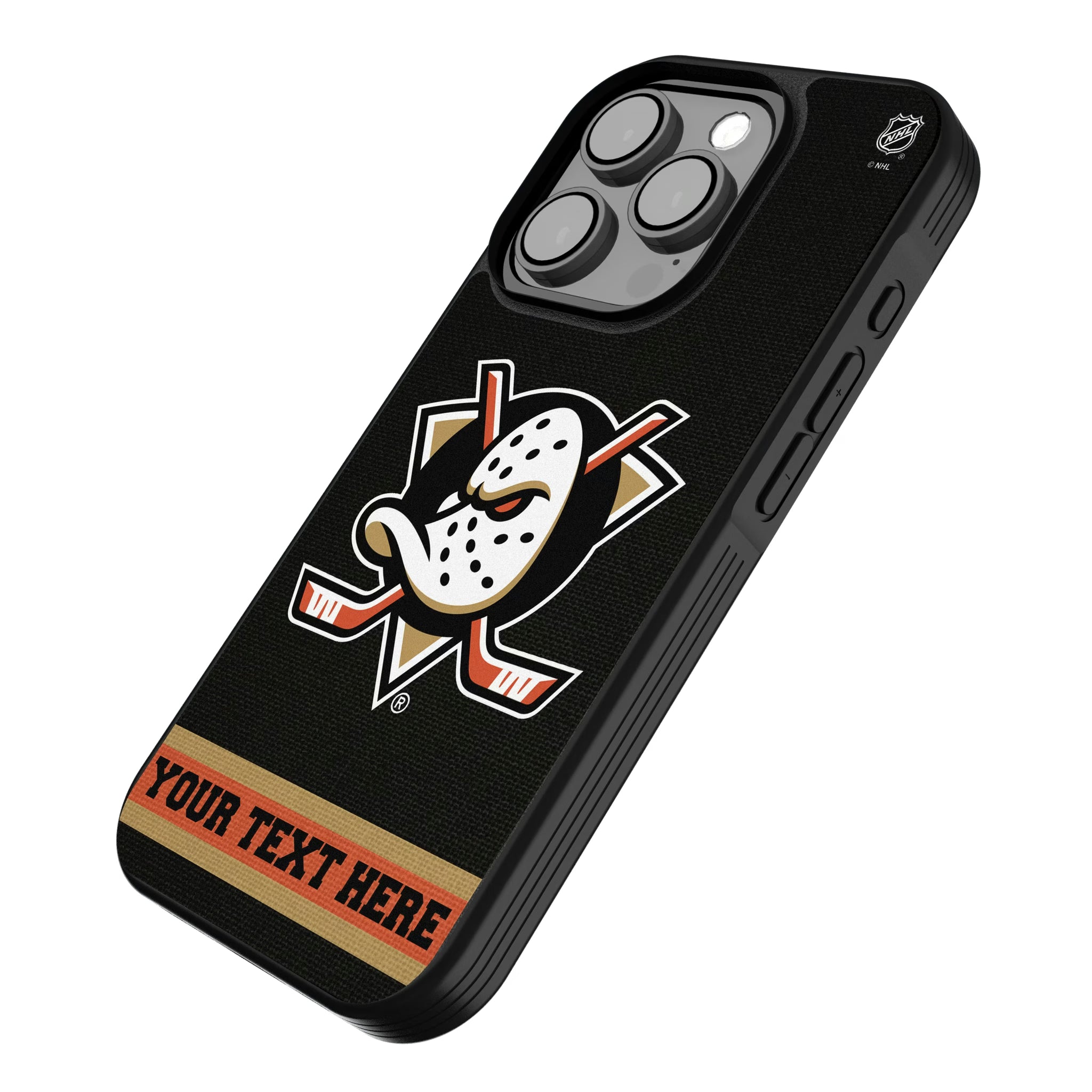 Anaheim Ducks Personalized Stripe iPhone Bump Phone Case for Apple iPhone - Isometric View