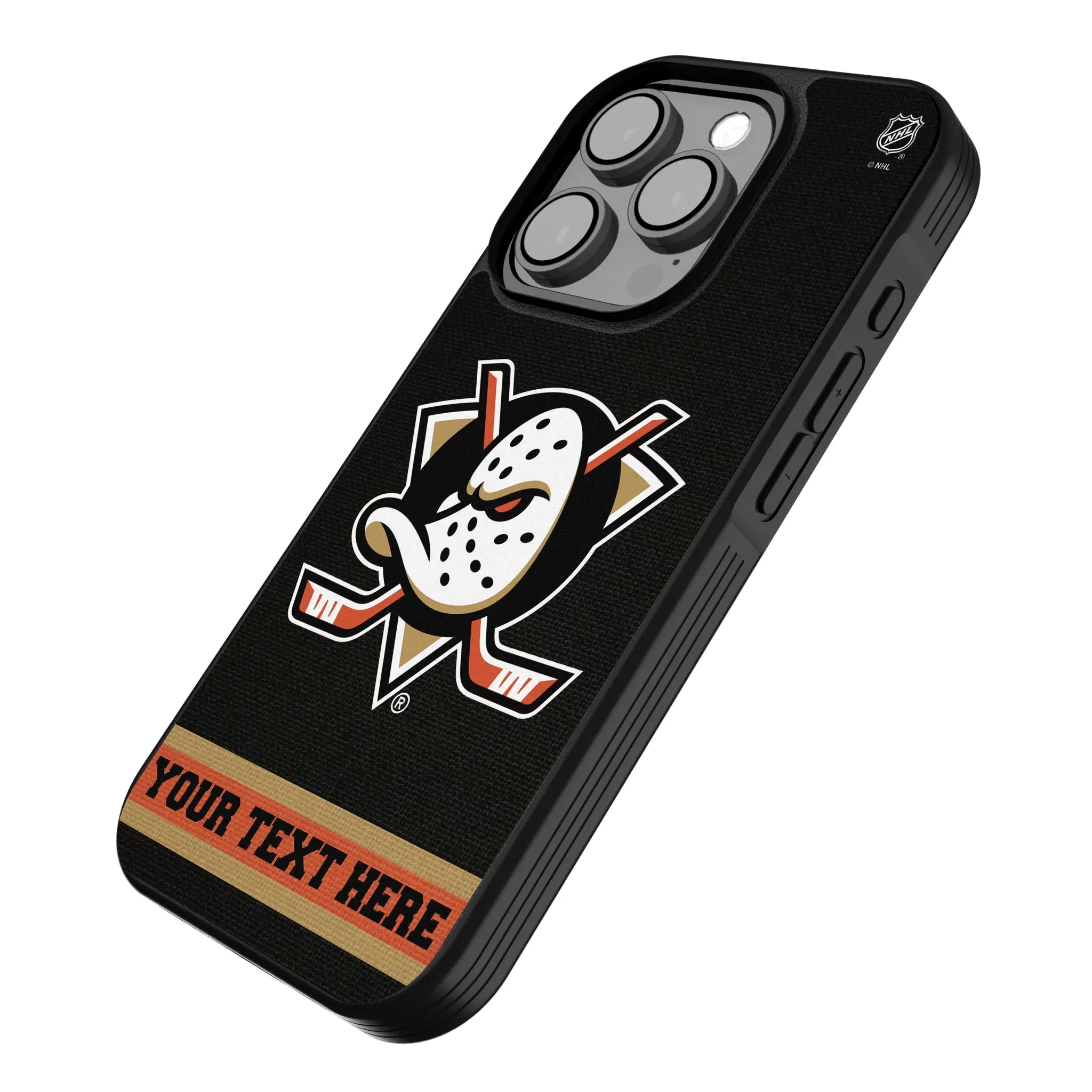 Anaheim Ducks Personalized Stripe iPhone Bump Phone Case for Apple iPhone - Isometric View