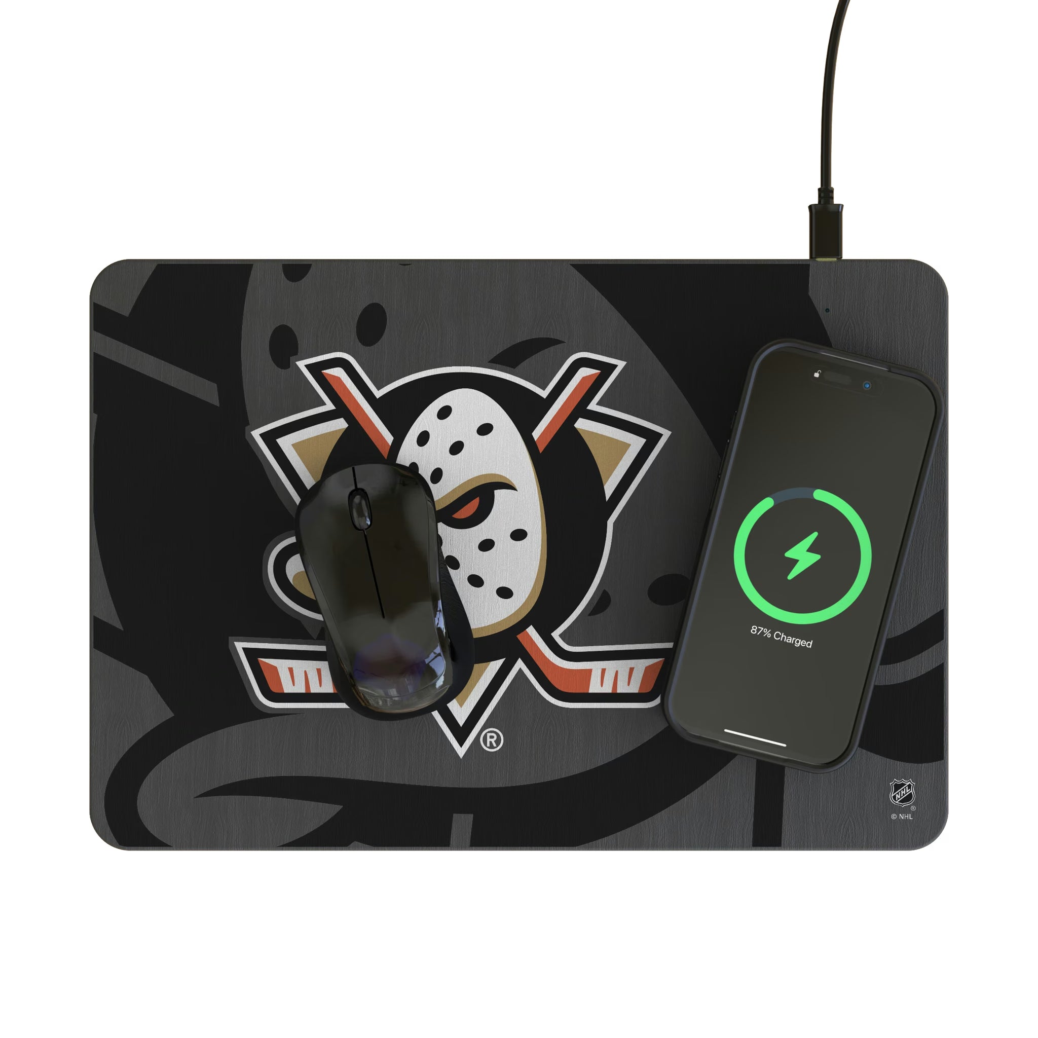 Anaheim Ducks Personalized Tilt 15-Watt Wireless Charger and Mouse Pad - Lifestyle