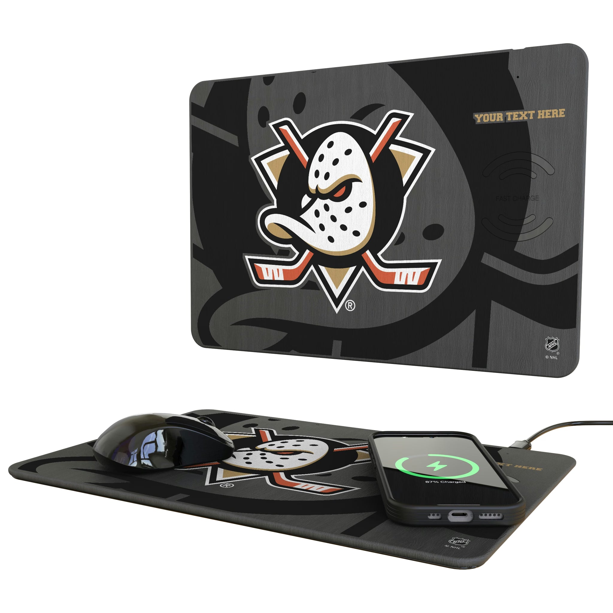 Anaheim Ducks Personalized Tilt 15-Watt Wireless Charger and Mouse Pad