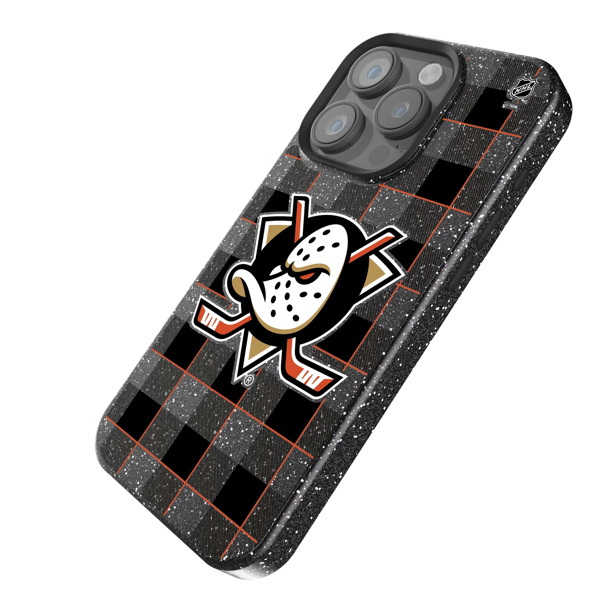 Anaheim Ducks Plaid iPhone Bling Phone Case for Apple iPhone - Isometric View