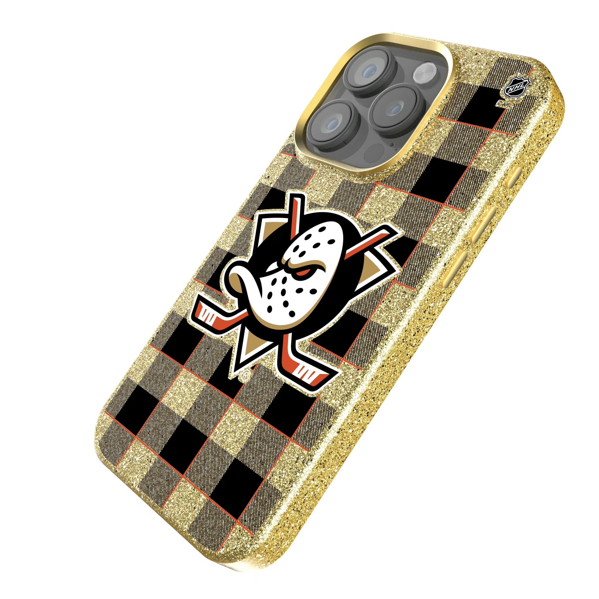 Anaheim Ducks Plaid iPhone Bling Phone Case for Apple iPhone - Isometric View