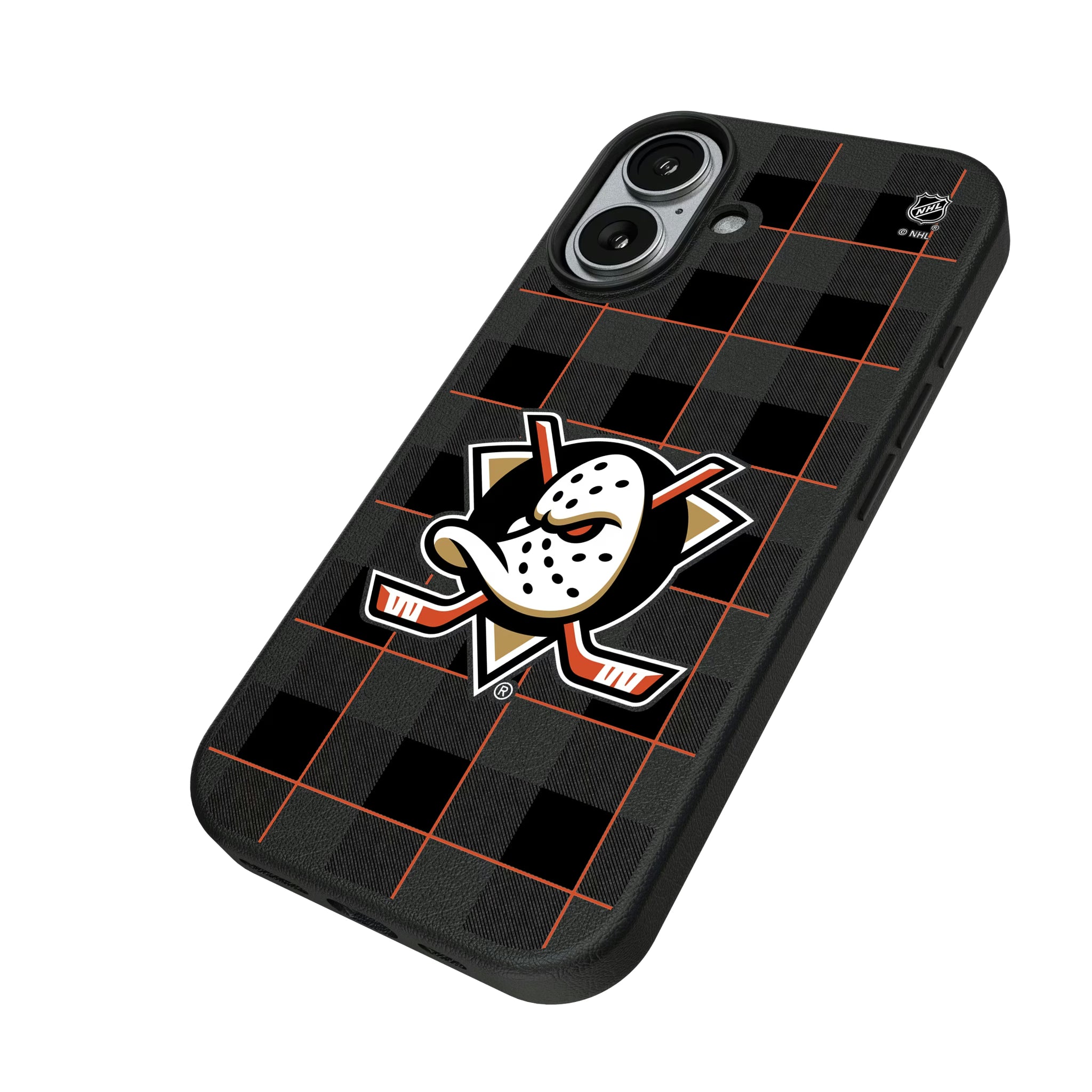 Anaheim Ducks Plaid iPhone MagSafe Compatible Phone Case for Apple iPhone - Isometric View#Device_iPhone 17