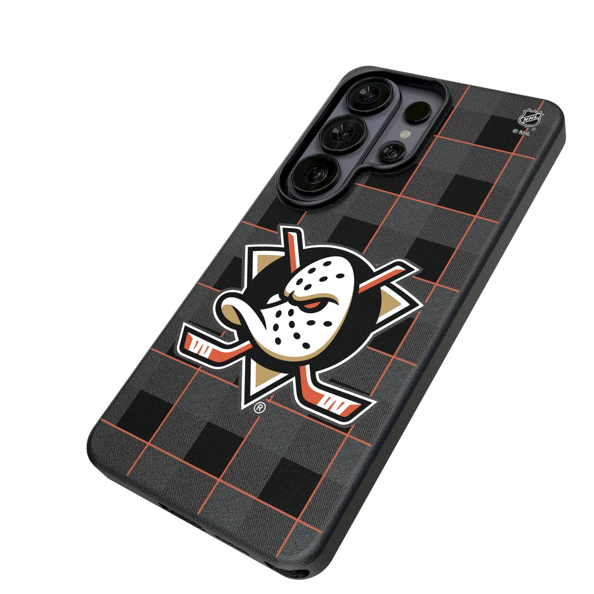Anaheim Ducks Plaid Galaxy MagSafe Compatible Phone Case for Samsung Galaxy - Isometric View#Device_Galaxy S26 Ultra