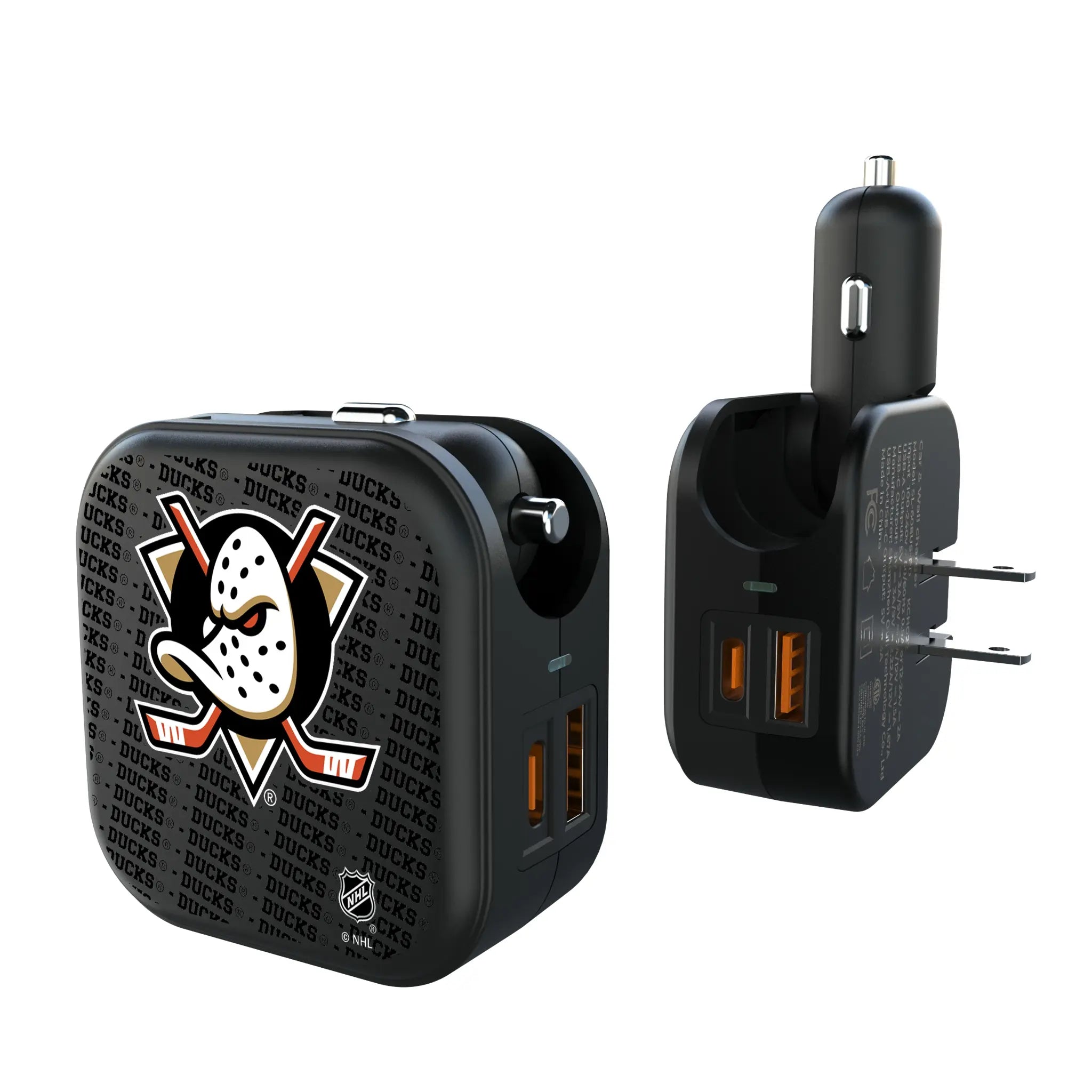 Anaheim Ducks Text Backdrop 2 in 1 USB A/C Charger