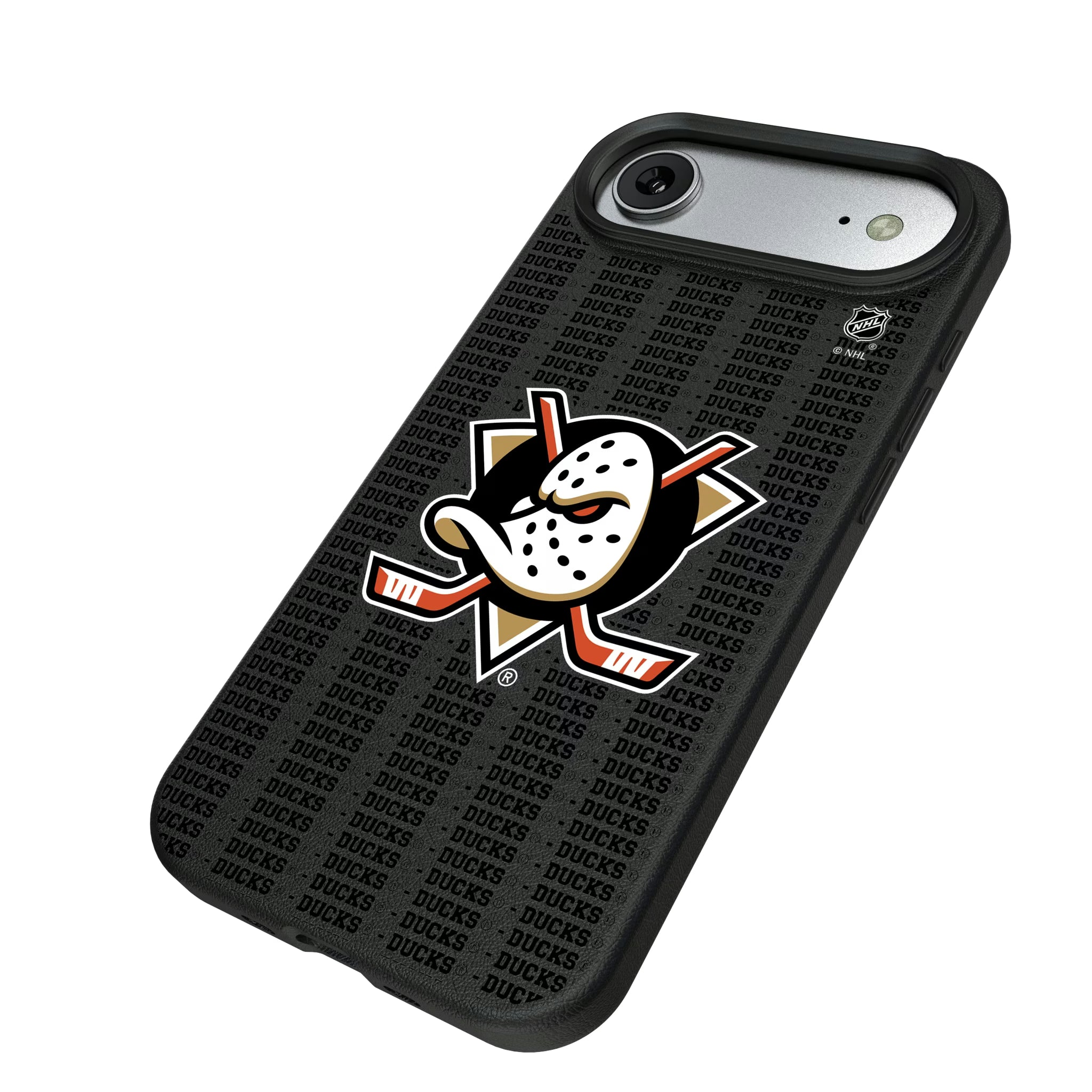 Anaheim Ducks Text Backdrop iPhone MagSafe Compatible Phone Case for Apple iPhone - Isometric View#Device_iPhone Air