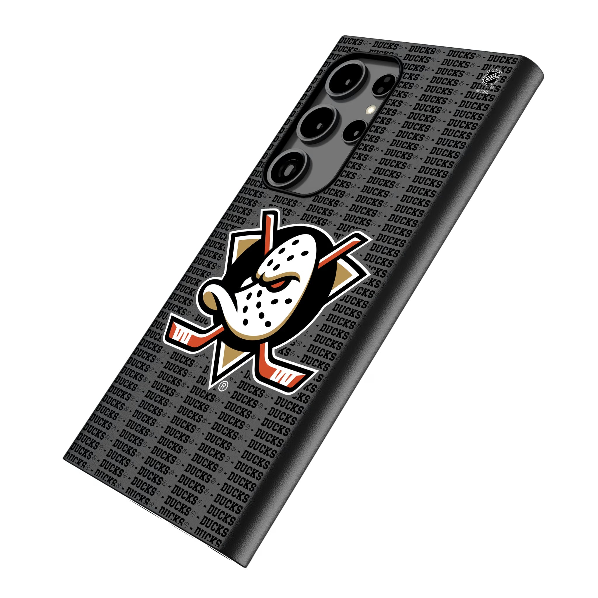 Anaheim Ducks Text Backdrop Galaxy MagSafe Compatible Phone Case for Samsung Galaxy - Isometric View