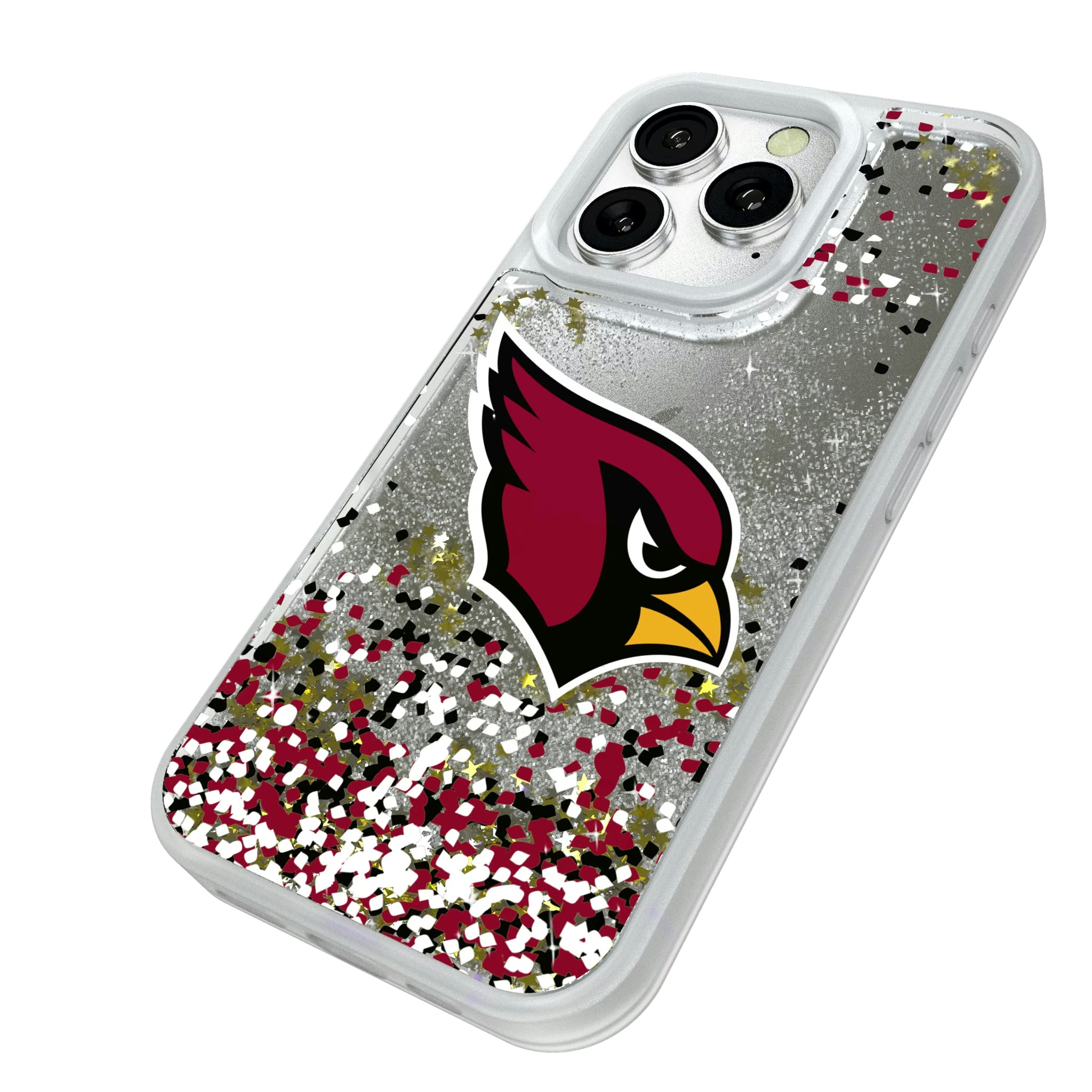 Arizona Cardinals Confetti iPhone Glitter Phone Case for Apple iPhone - Isometric View#Device_iPhone 16 Pro