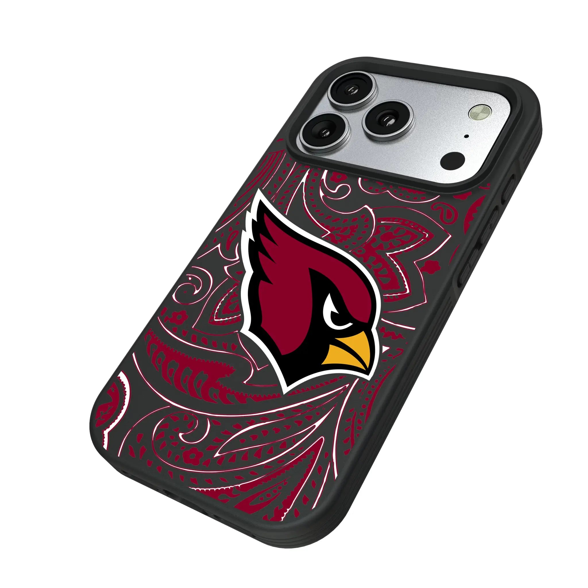 Arizona Cardinals Paisley iPhone Bump Phone Case for Apple iPhone - Isometric View#Device_iPhone 17 Pro