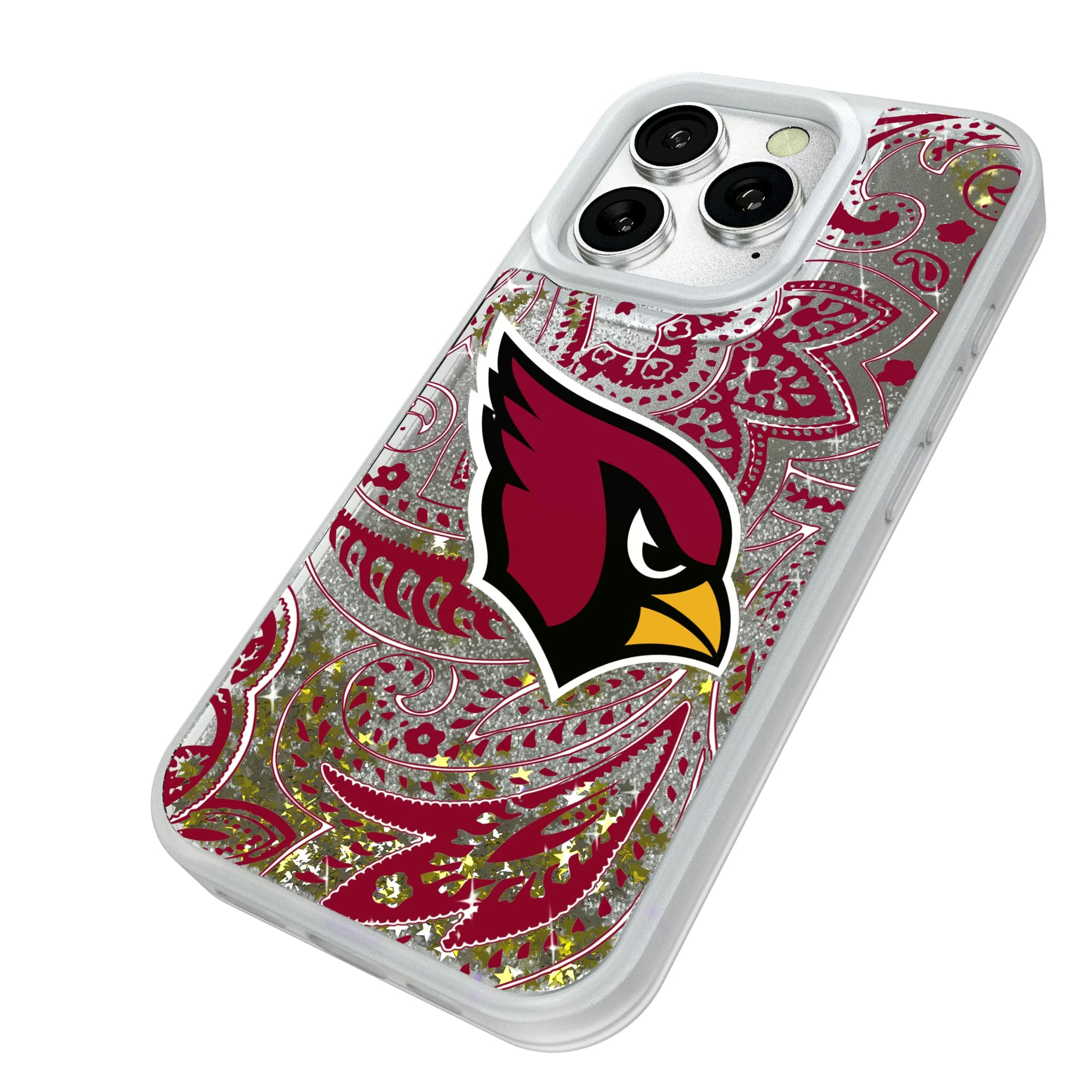Arizona Cardinals Paisley iPhone Glitter Phone Case for Apple iPhone - Isometric View#Device_iPhone 16 Pro