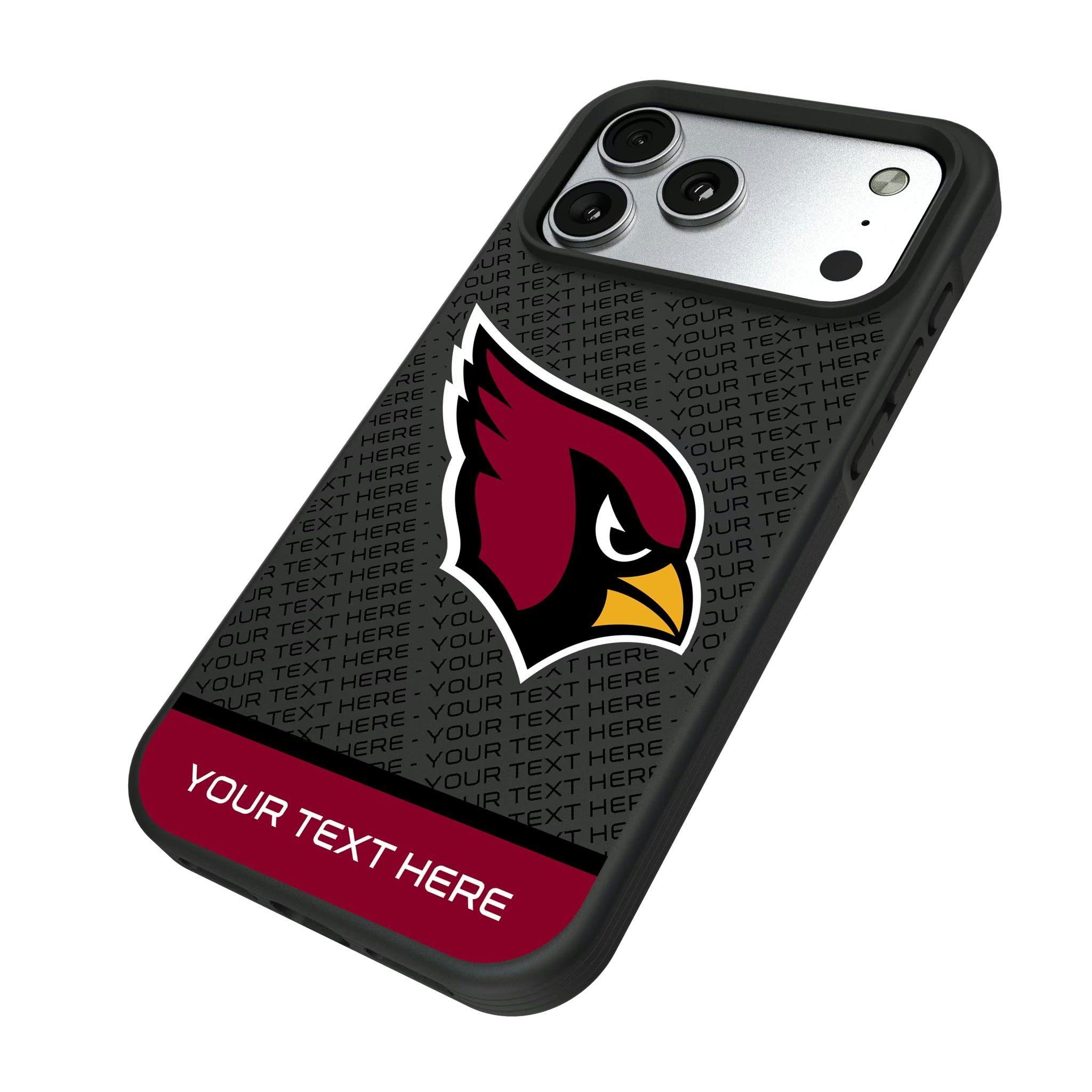 Arizona Cardinals Personalized EndZone Plus iPhone Bump Phone Case for Apple iPhone - Isometric View#Device_iPhone 17 Pro Max