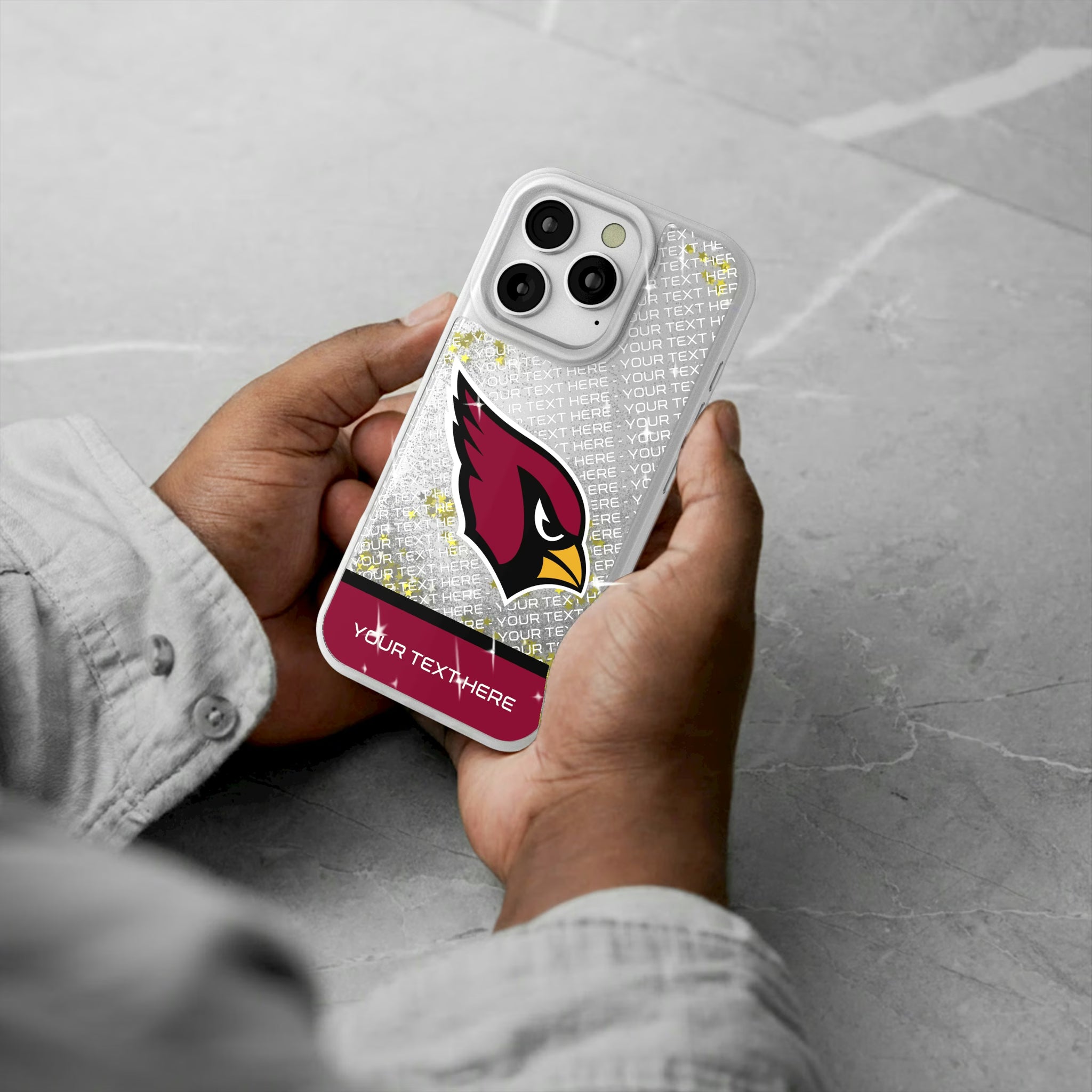 Arizona Cardinals Personalized EndZone Plus iPhone Glitter Phone Case for Apple iPhone - Lifestyle#Device_iPhone 16 Pro
