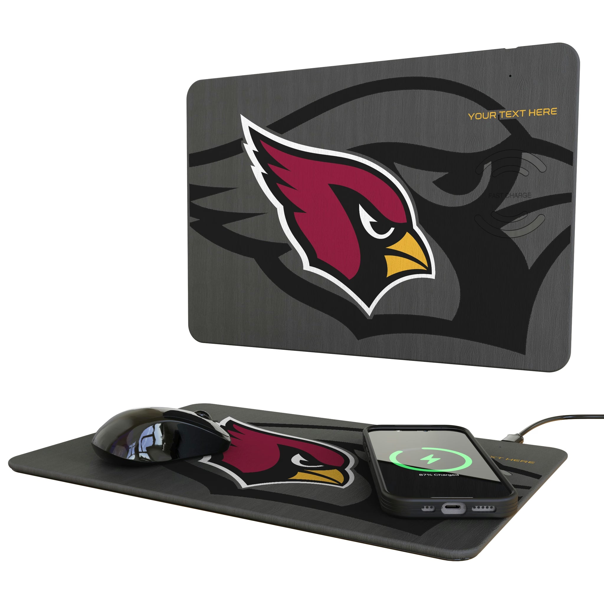 Arizona Cardinals Personalized Tilt 15-Watt Wireless Charger and Mouse Pad