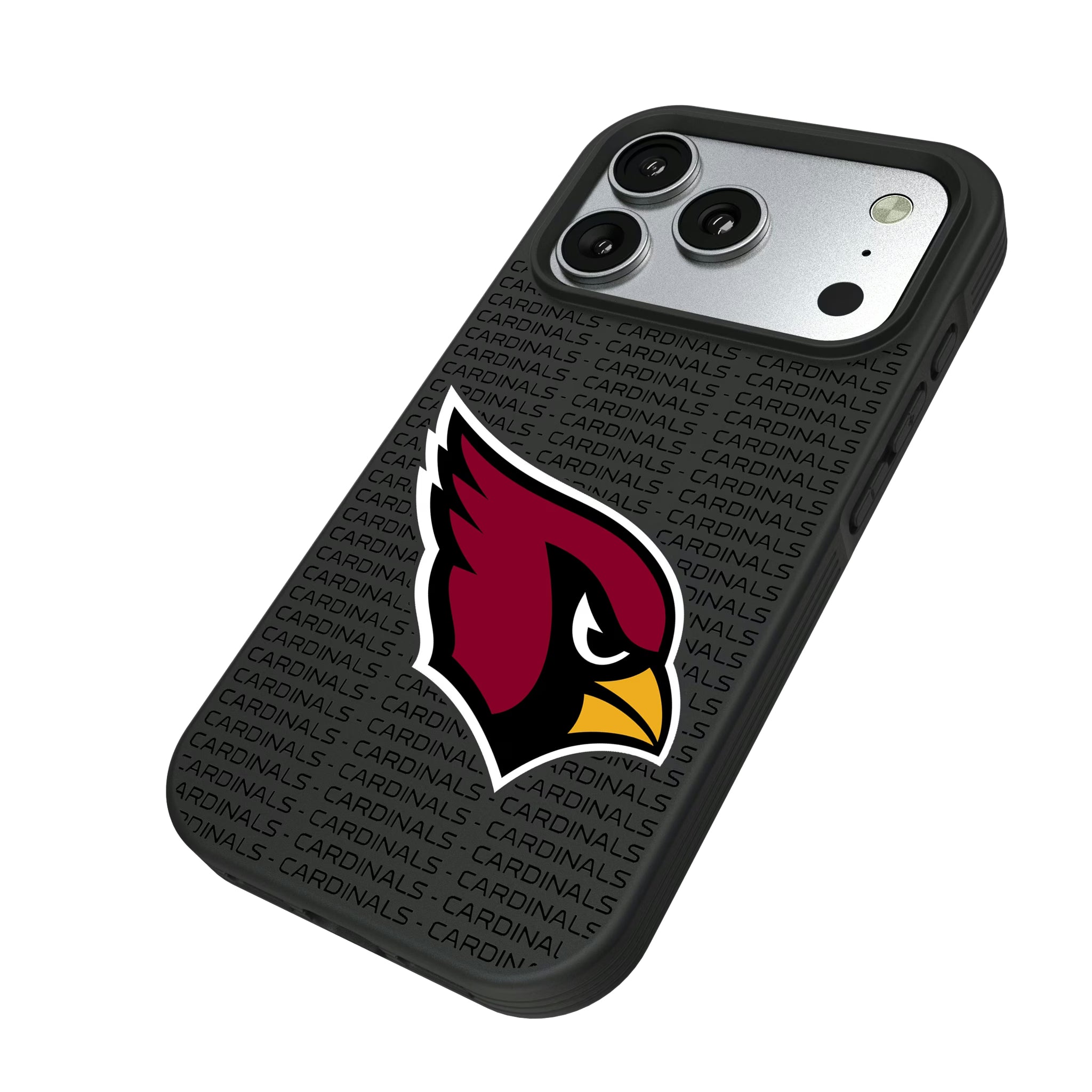Arizona Cardinals Text Backdrop iPhone Bump Phone Case for Apple iPhone - Isometric View#Device_iPhone 17 Pro