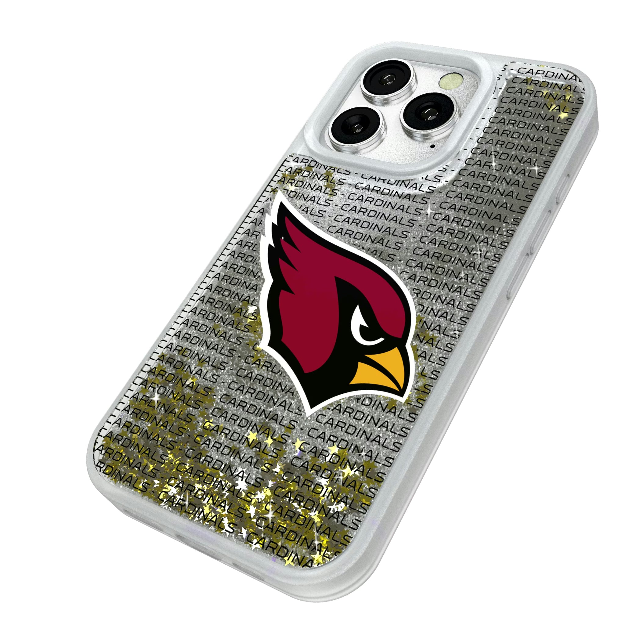 Arizona Cardinals Text Backdrop iPhone Glitter Phone Case for Apple iPhone - Isometric View#Device_iPhone 16 Pro