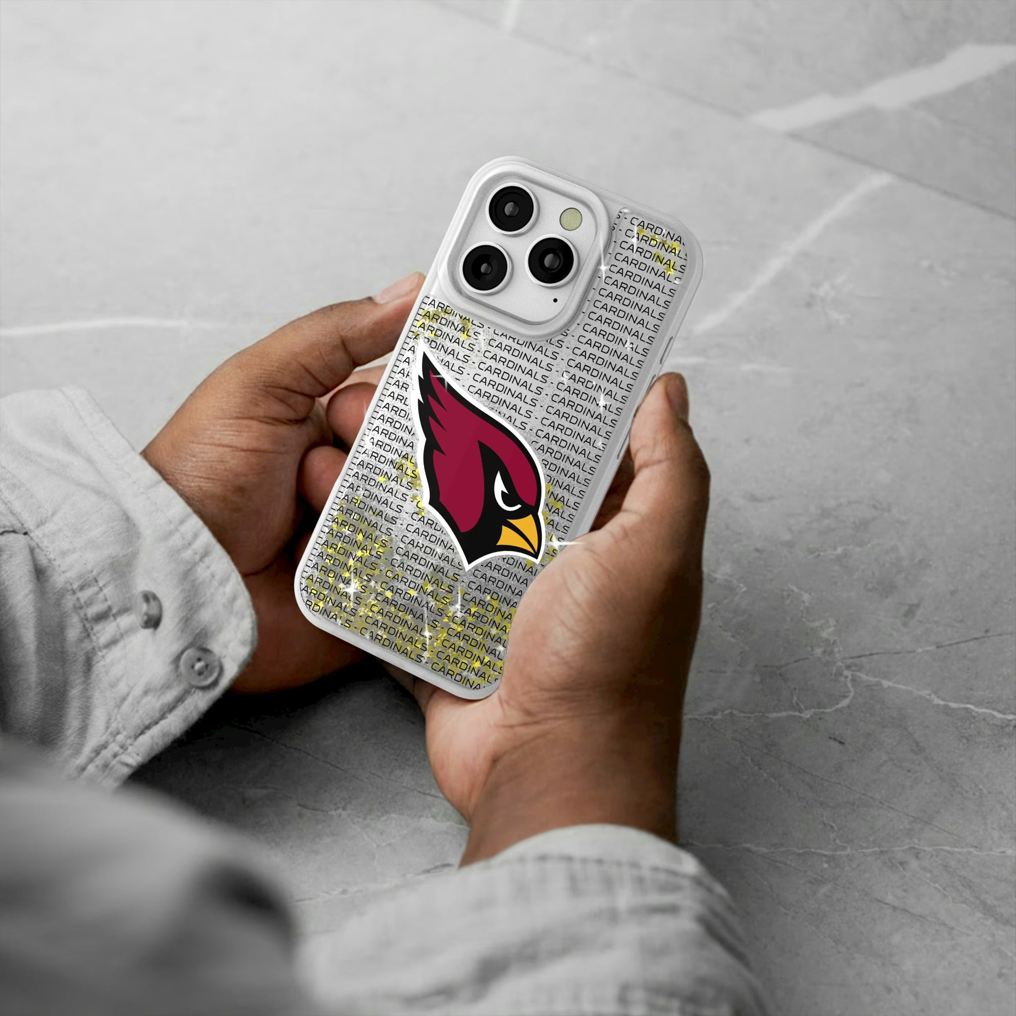 Arizona Cardinals Text Backdrop iPhone Glitter Phone Case for Apple iPhone - Lifestyle#Device_iPhone 16 Pro