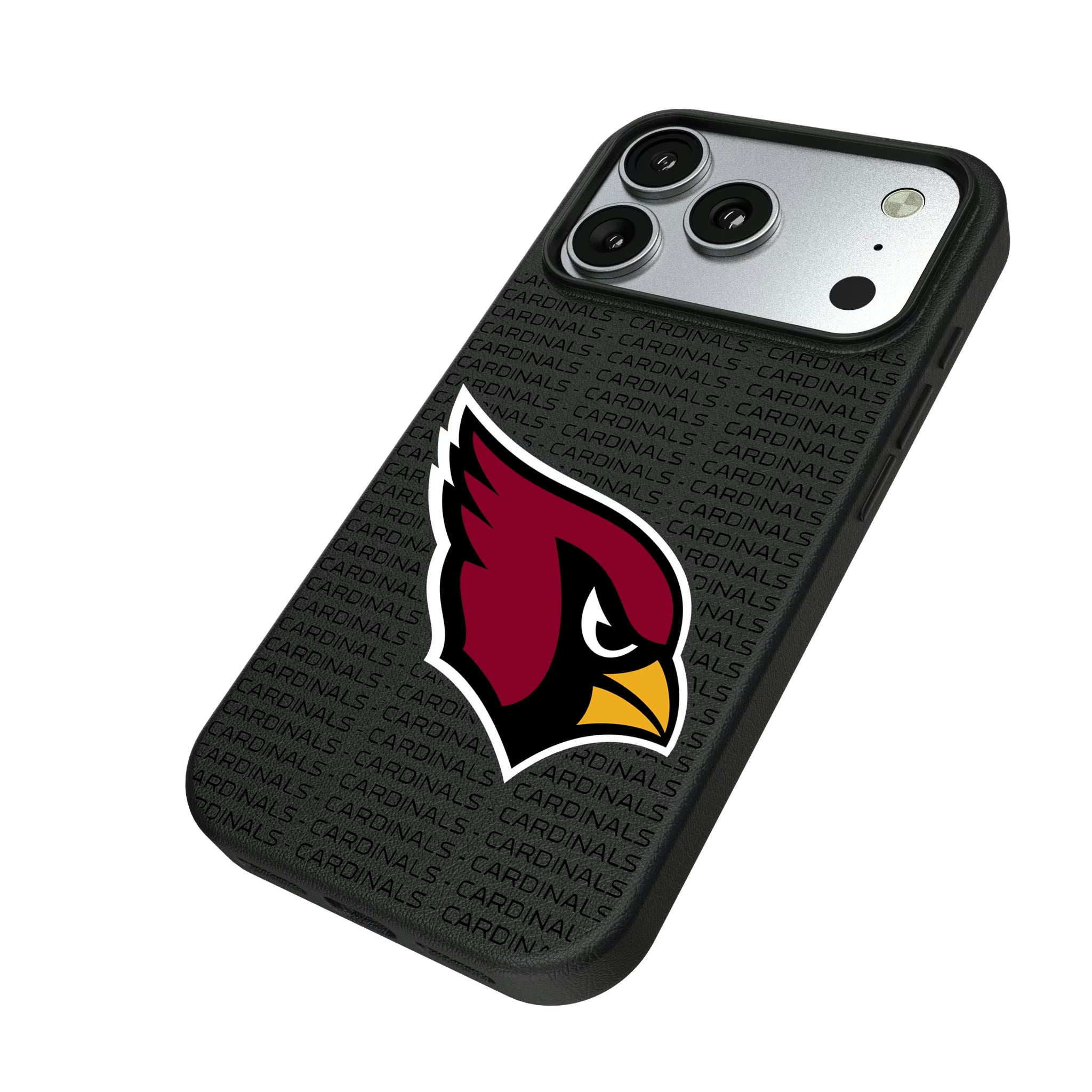 Arizona Cardinals Text Backdrop iPhone MagSafe Compatible Phone Case for Apple iPhone - Isometric View#Device_iPhone 17 Pro
