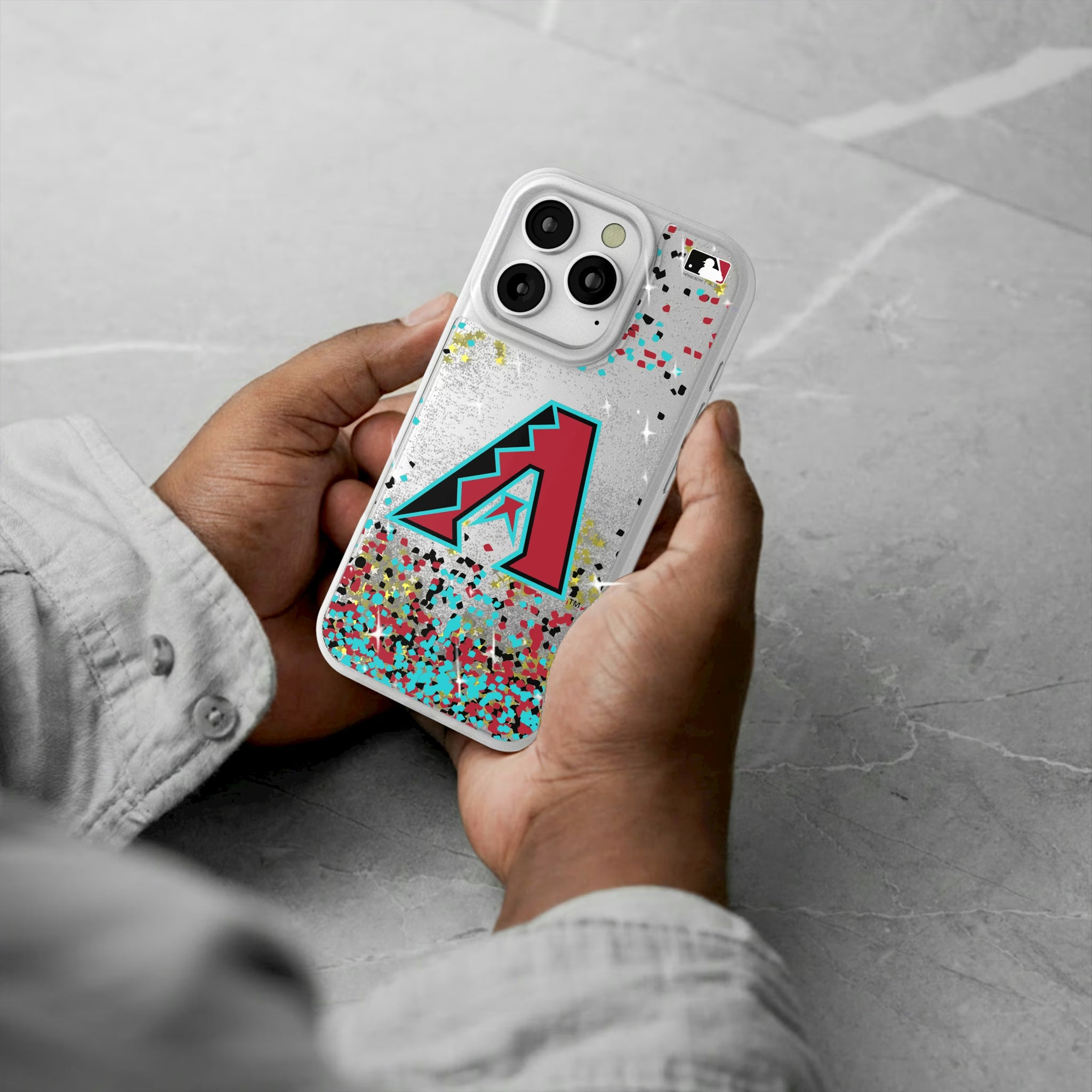 Arizona Diamondbacks Confetti iPhone Glitter Phone Case for Apple iPhone - Lifestyle#Device_iPhone 16 Pro