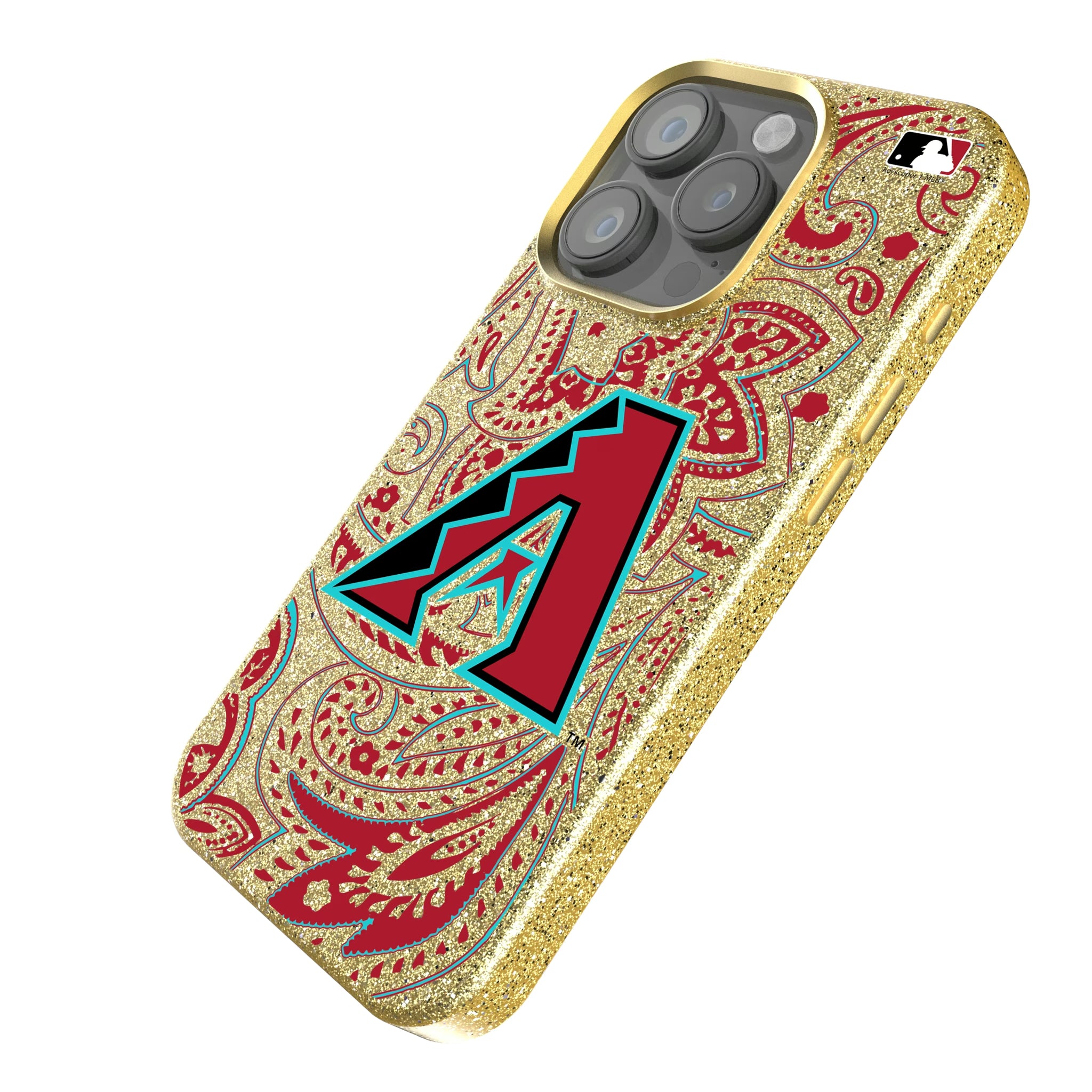 Arizona Diamondbacks Paisley iPhone Bling Phone Case for Apple iPhone - Isometric View