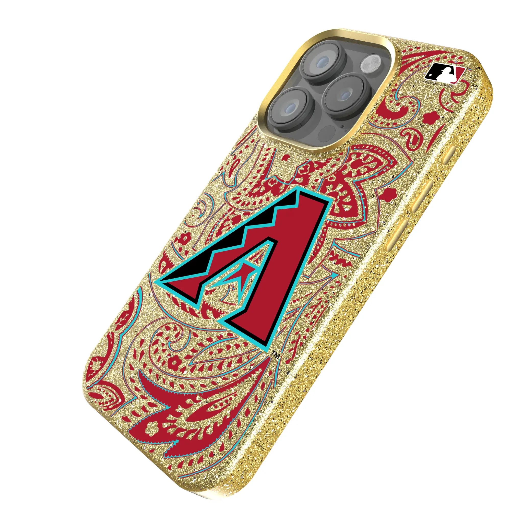 Arizona Diamondbacks Paisley iPhone Bling Phone Case for Apple iPhone - Isometric View