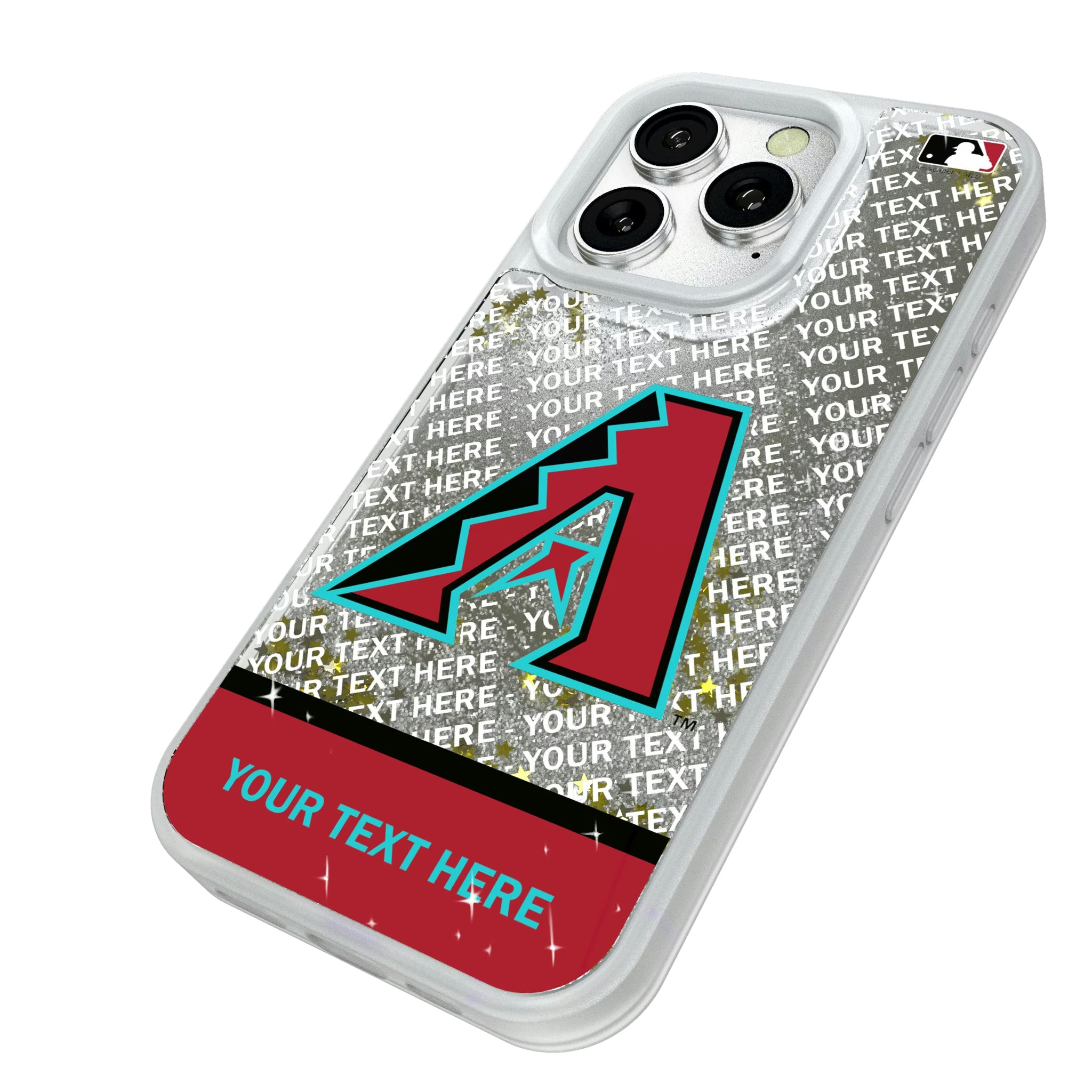 Arizona Diamondbacks Personalized EndZone Plus iPhone Glitter Phone Case for Apple iPhone - Isometric View#Device_iPhone 16 Pro