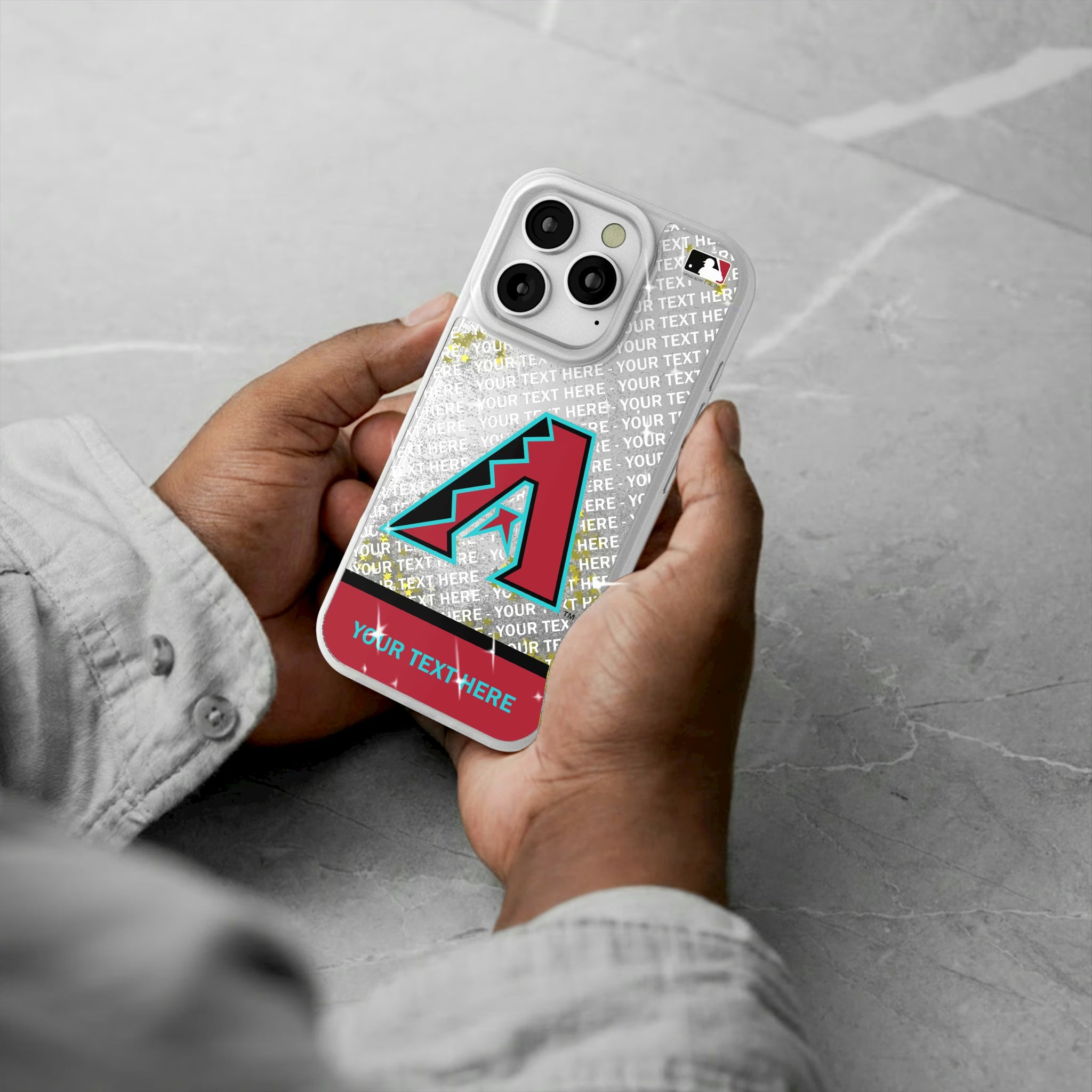 Arizona Diamondbacks Personalized EndZone Plus iPhone Glitter Phone Case for Apple iPhone - Lifestyle#Device_iPhone 16 Pro