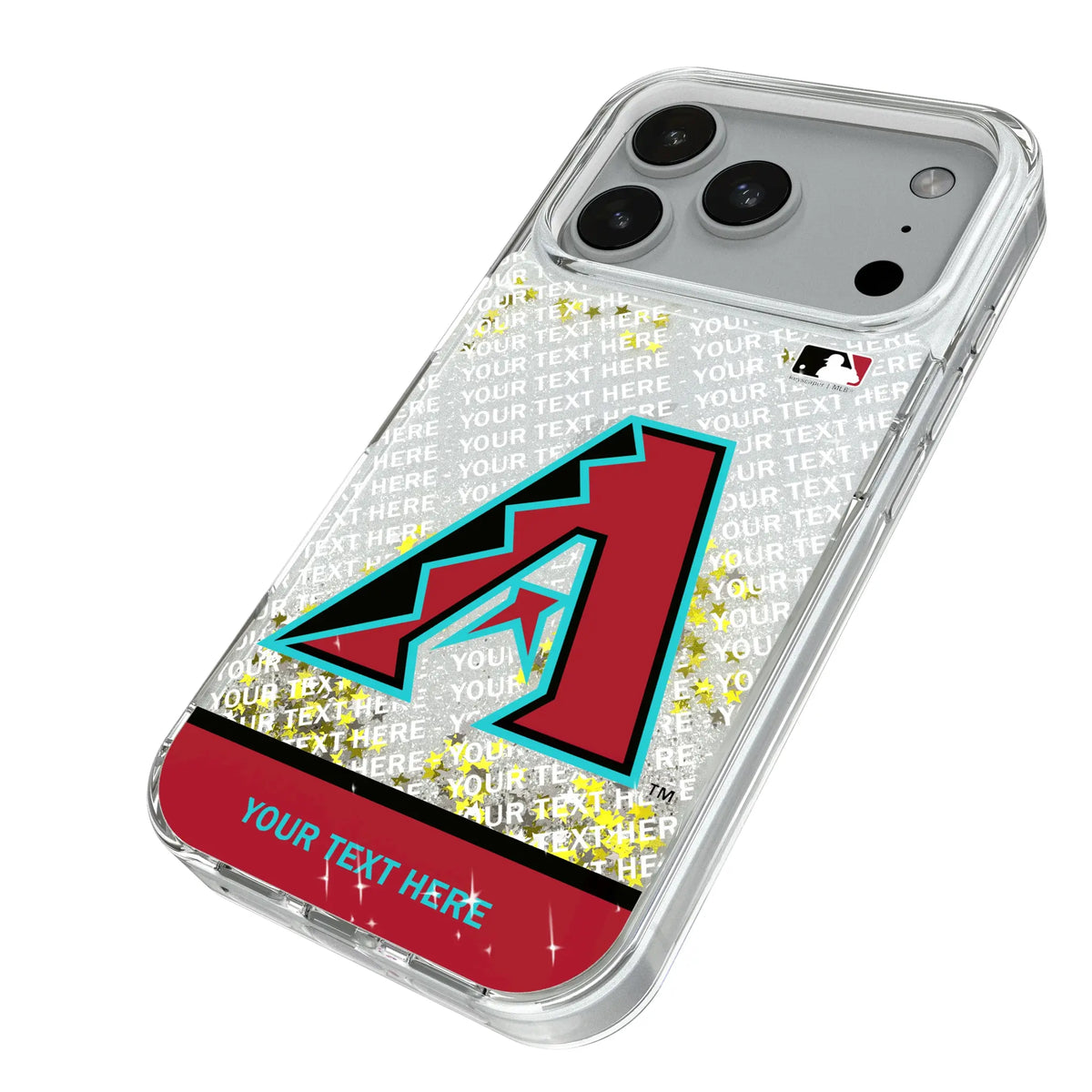 Arizona Diamondbacks Personalized EndZone Plus iPhone Glitter Phone Case for Apple iPhone - Isometric View#Device_iPhone 18 Pro