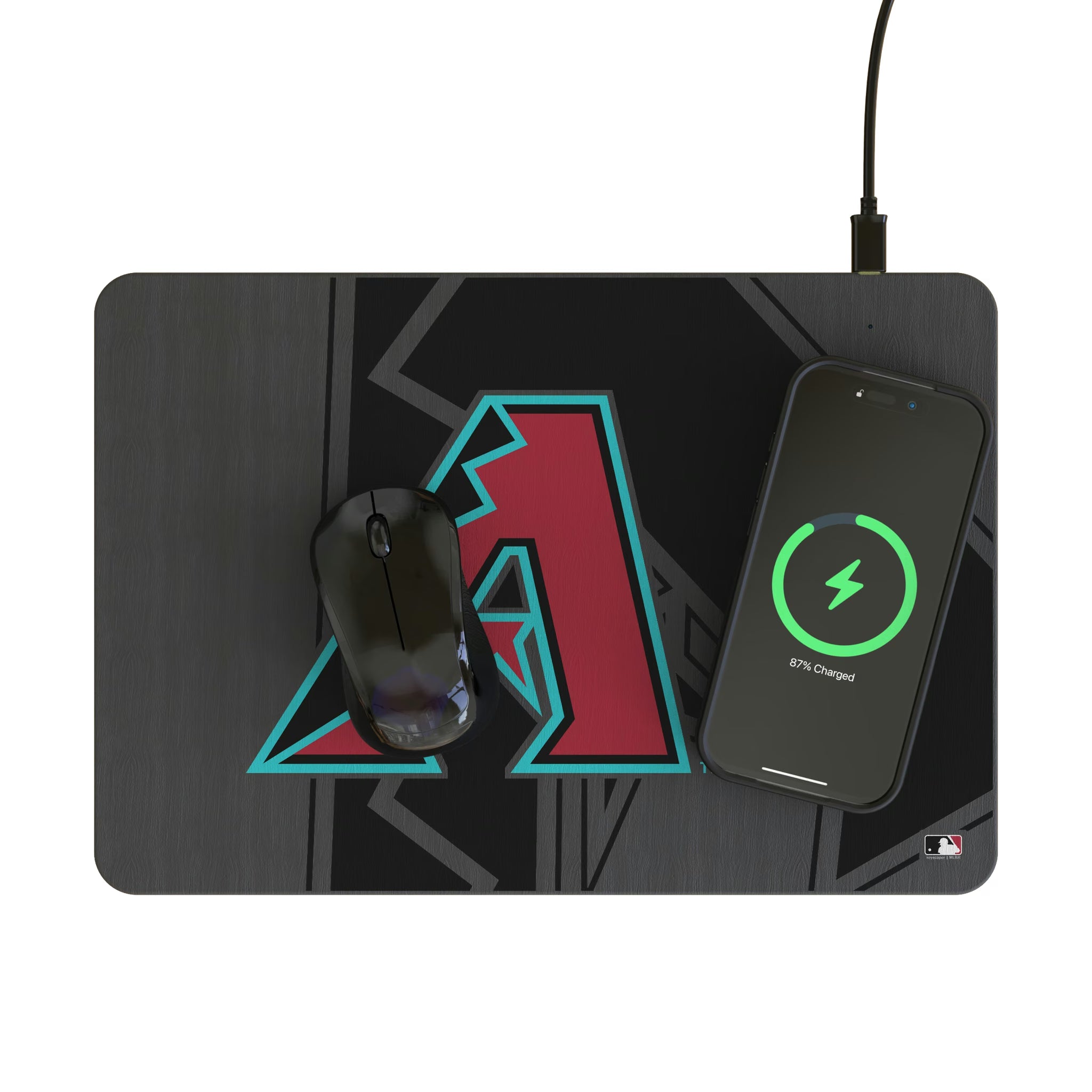 Arizona Diamondbacks Personalized Tilt 15-Watt Wireless Charger and Mouse Pad - Lifestyle