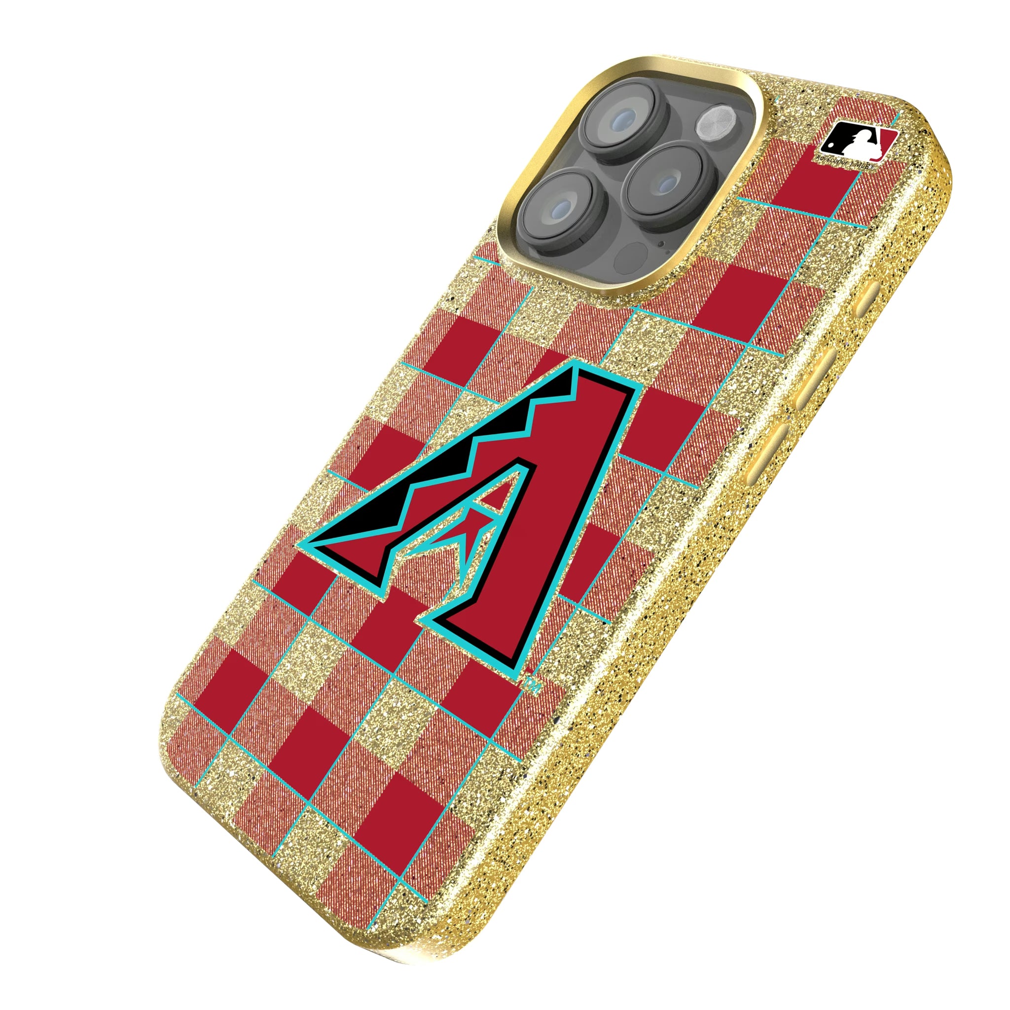 Arizona Diamondbacks Plaid iPhone Bling Phone Case for Apple iPhone - Isometric View