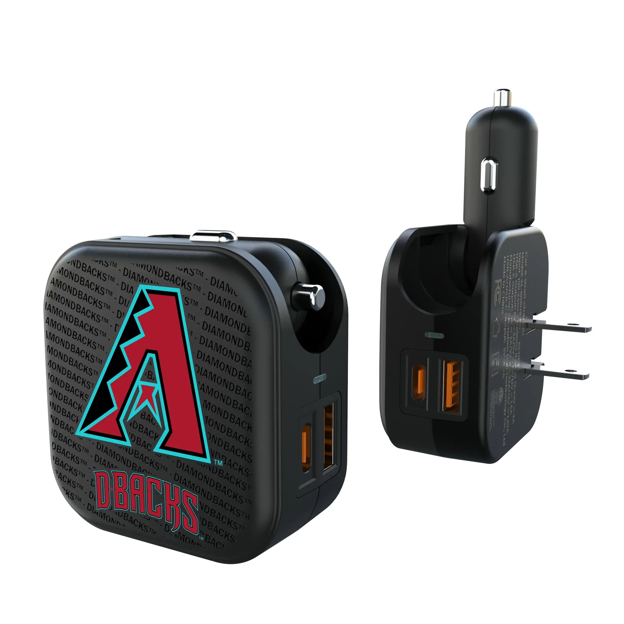 Arizona Diamondbacks Text Backdrop 2 in 1 USB A/C Charger
