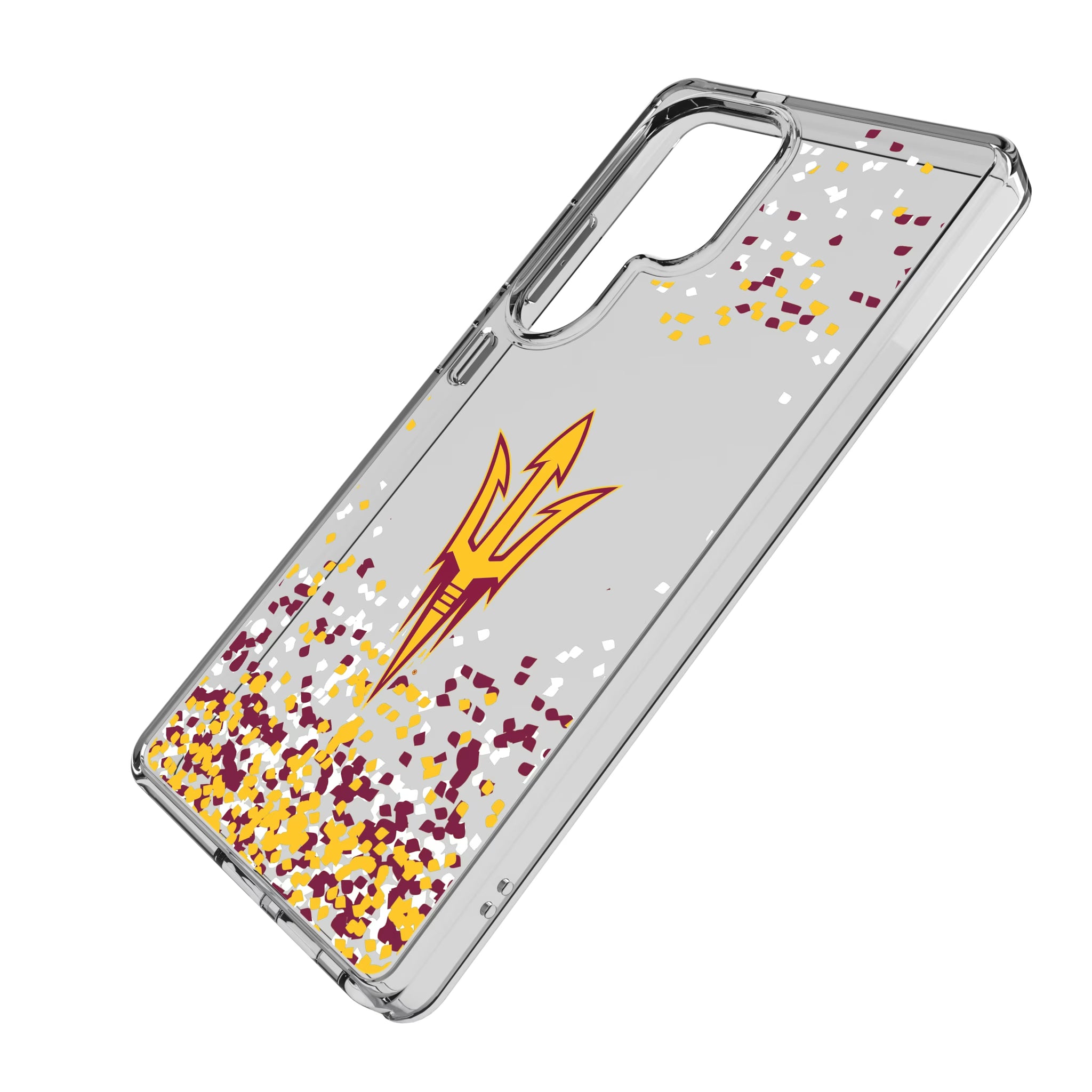 Arizona State University Sun Devils Confetti Galaxy Clear Phone Case for Samsung Galaxy - Isometric View